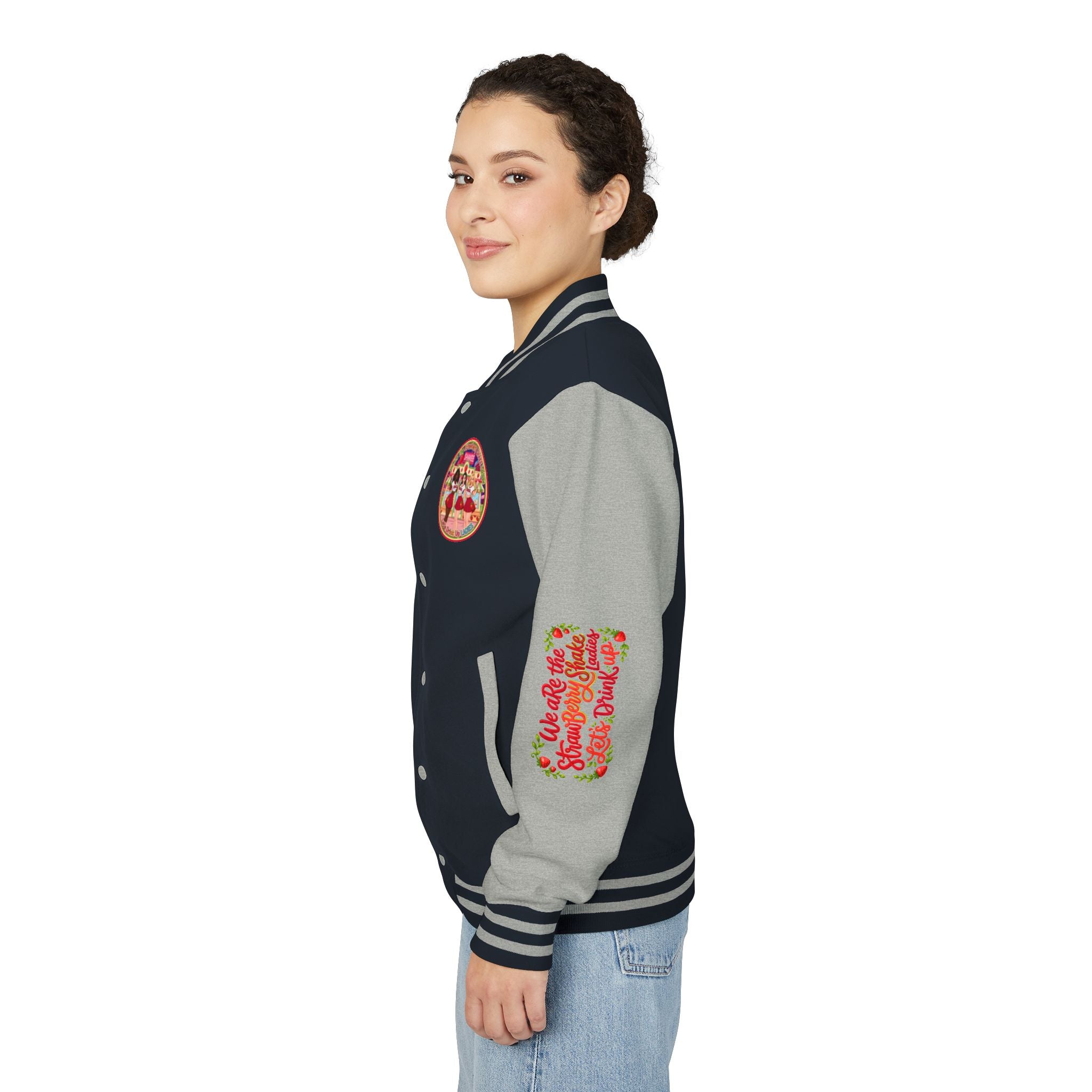 Letterman Jacket — " We Are The Strawberry Shake Ladies " Retro 'Shakee' Strawberry Girls Varsity Jacket