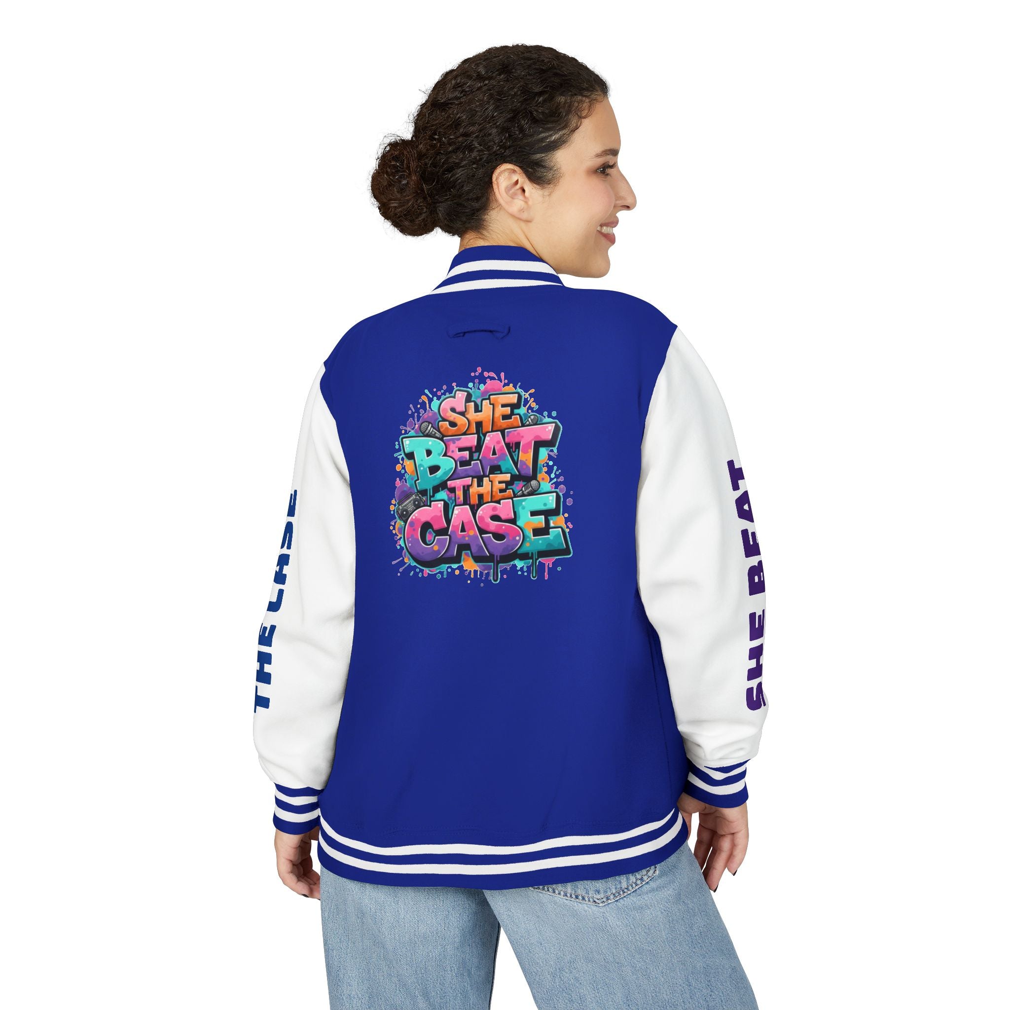 Letterman Jacket — “She Beat the Case” Colorful Graffiti Backprint