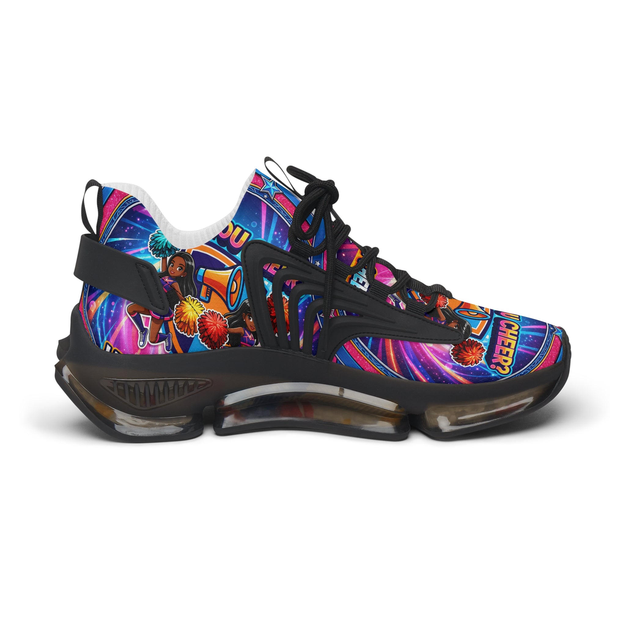 Women's Mesh Sneakers — Colorful Retro 'Can You Cheer' Graphic Athletic Shoes