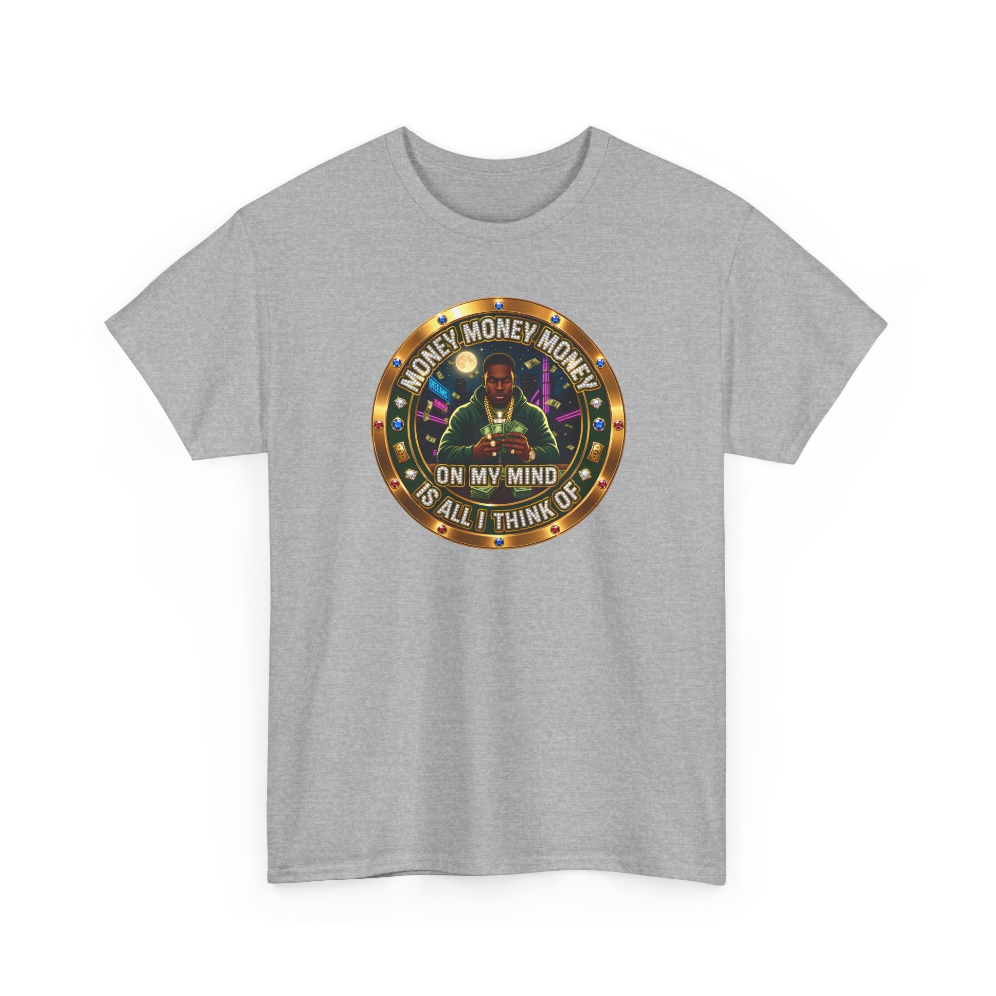 "Money On My Mind" Graphic Tee — Retro Casino Coin Design