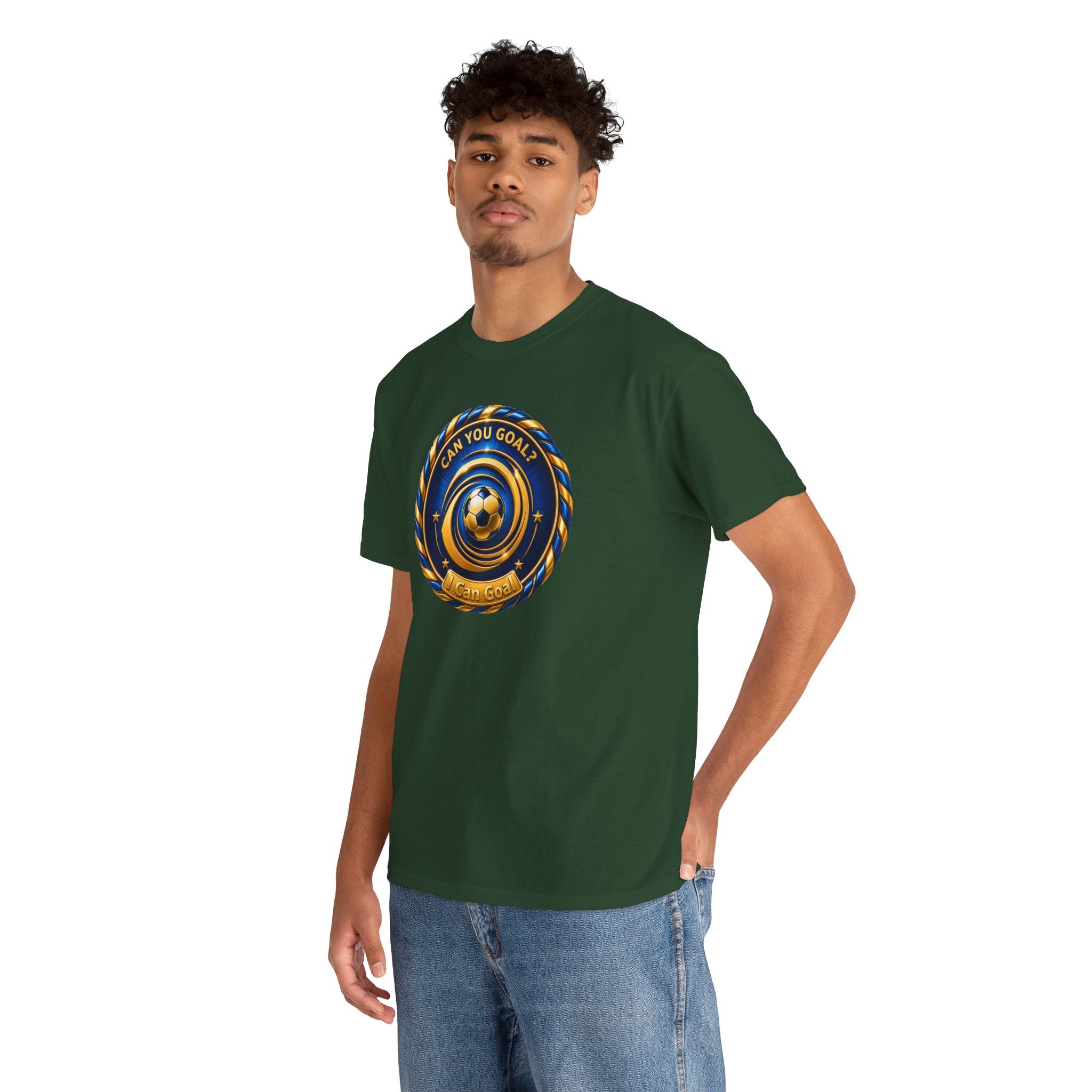 Soccer Badge Tee — "Can You Goal?" Graphic Soccer Shirt