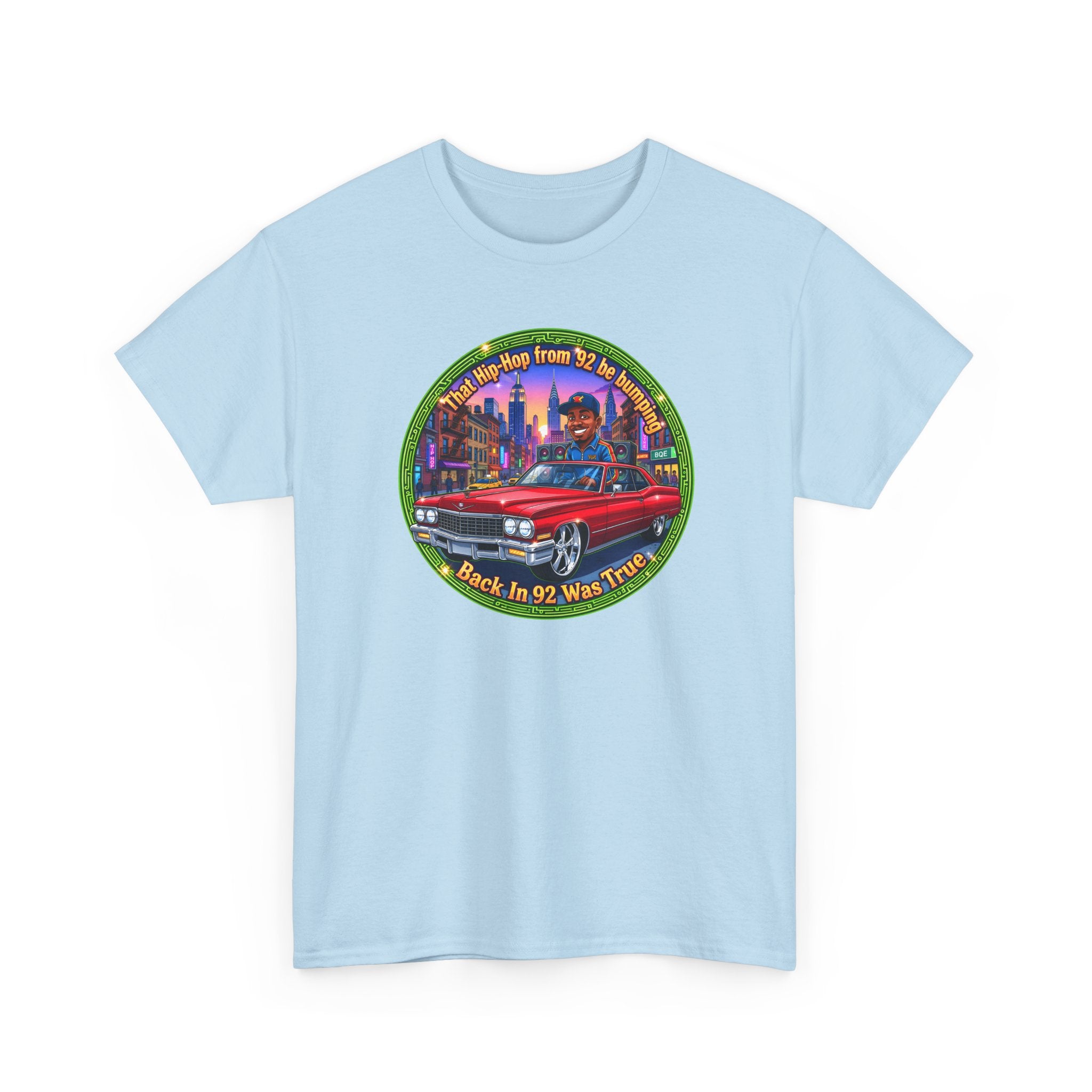 Vintage Red Convertible T-Shirt – “That Hip-hop From 92 Be Bumping" Retro City Cruise Tee