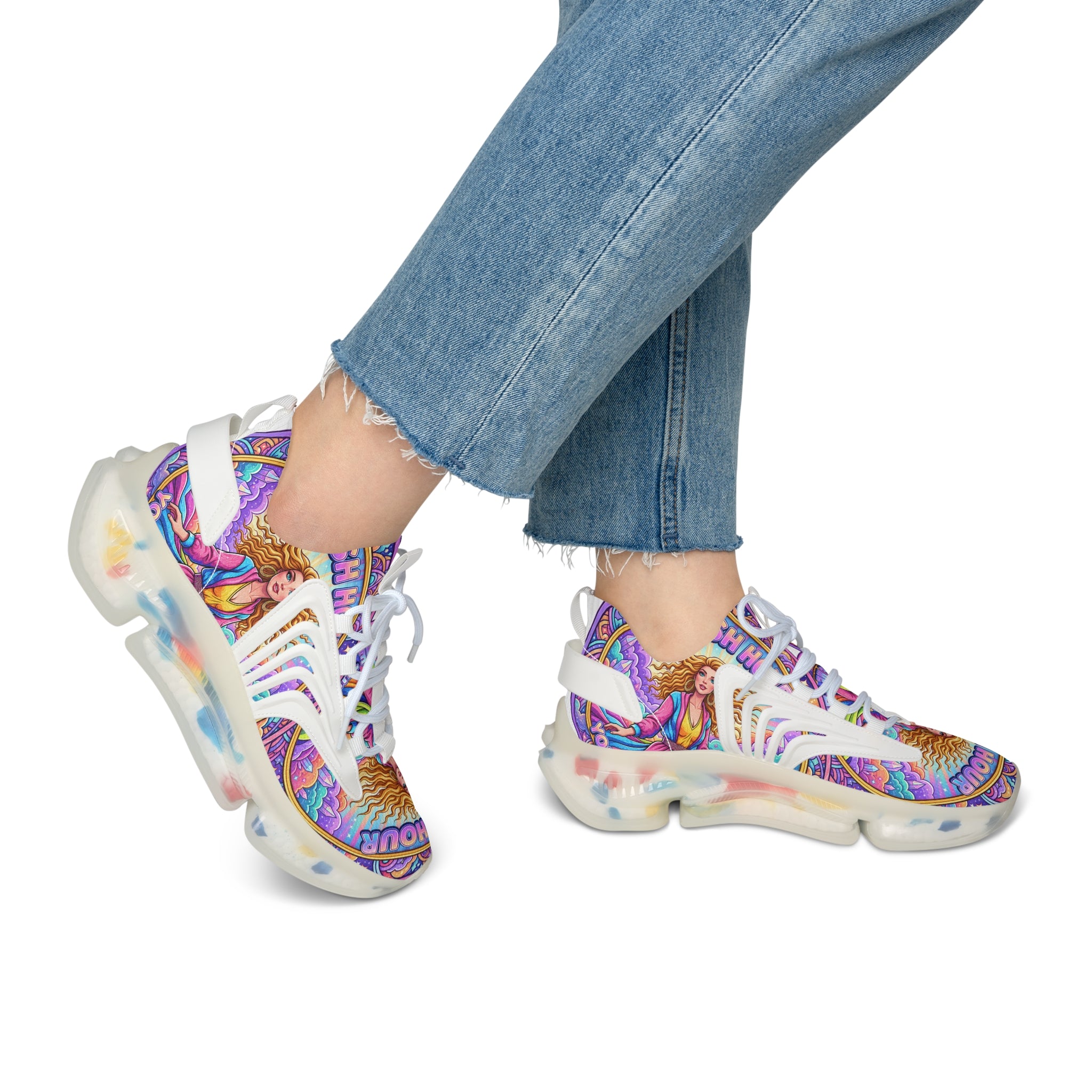 Women's Mesh Sneakers — Colorful Goddess Graphic Athletic Shoes