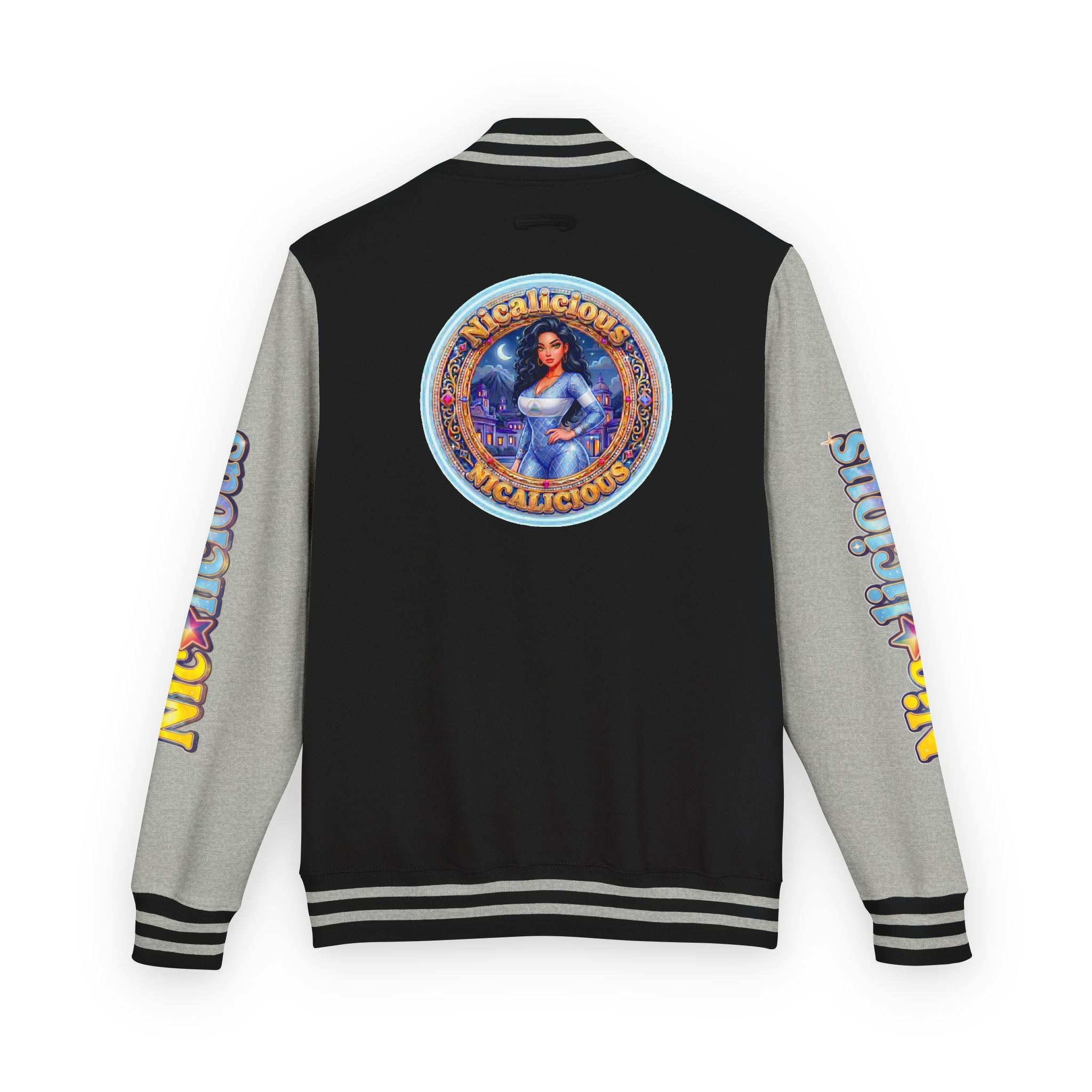 Letterman Jacket — 'Nicalicious' Graphic Varsity Jacket with Retro Badge
