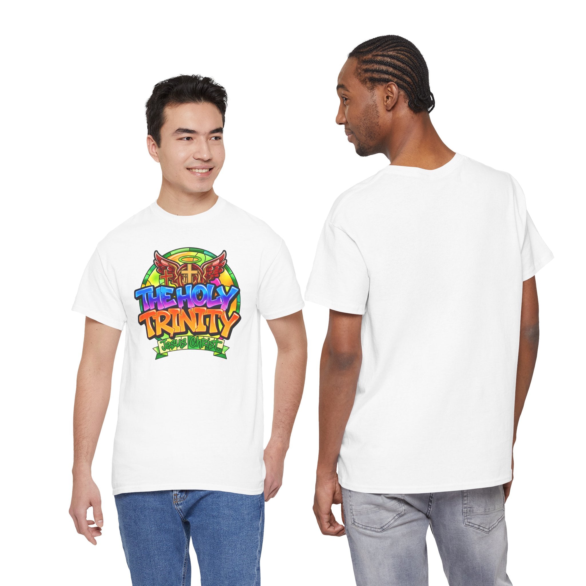 Holy Trinity Graphic Tee — Colorful Faith-Inspired Streetwear T-Shirt