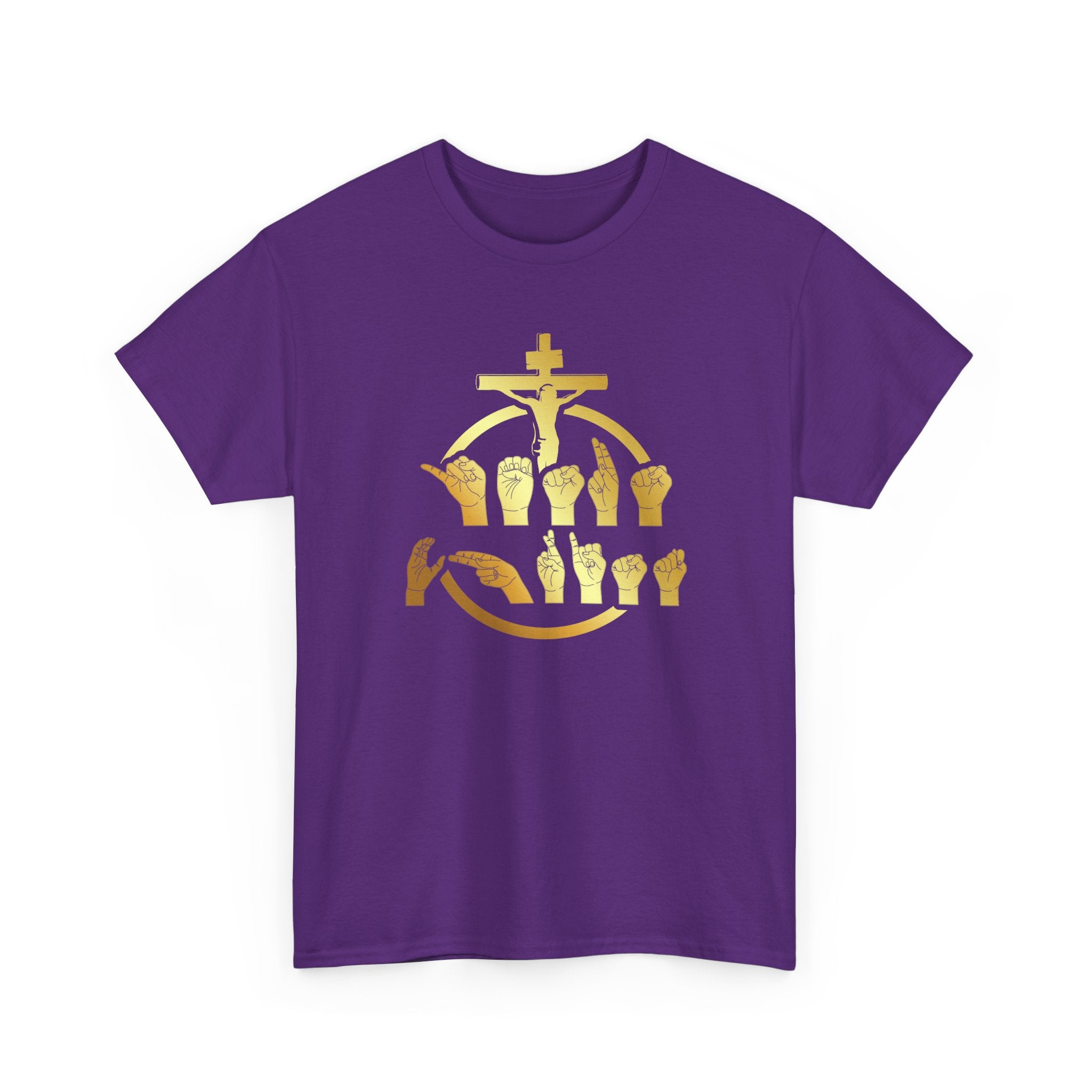 Christian Cross & Praying Hands T-Shirt — Gold Faith Design