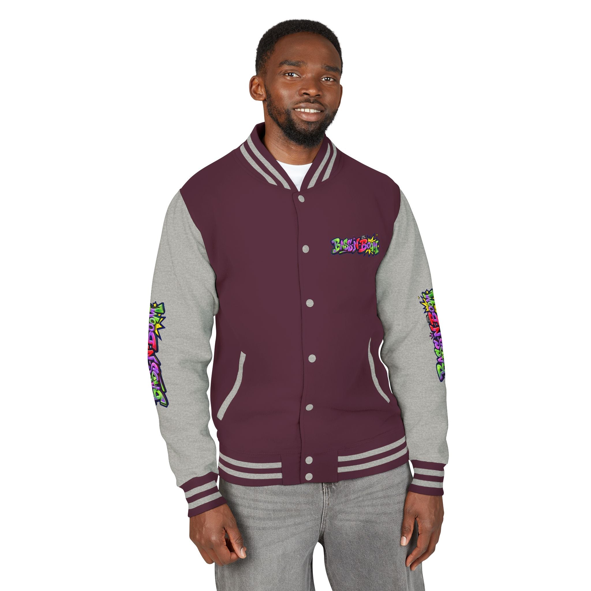 Letterman Jacket — 'Bass N Boom' Graffiti Bomber