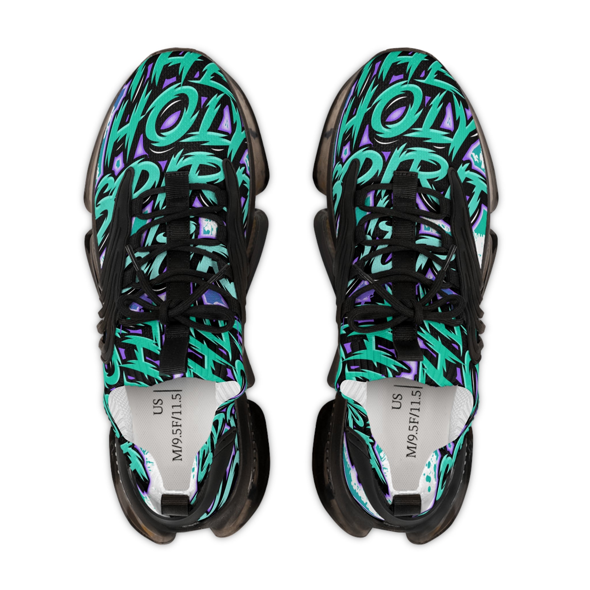 Men's Mesh Sneakers —"The Holy Spirit Is Yours'Bold Teal Graffiti Pattern Athletic Shoes