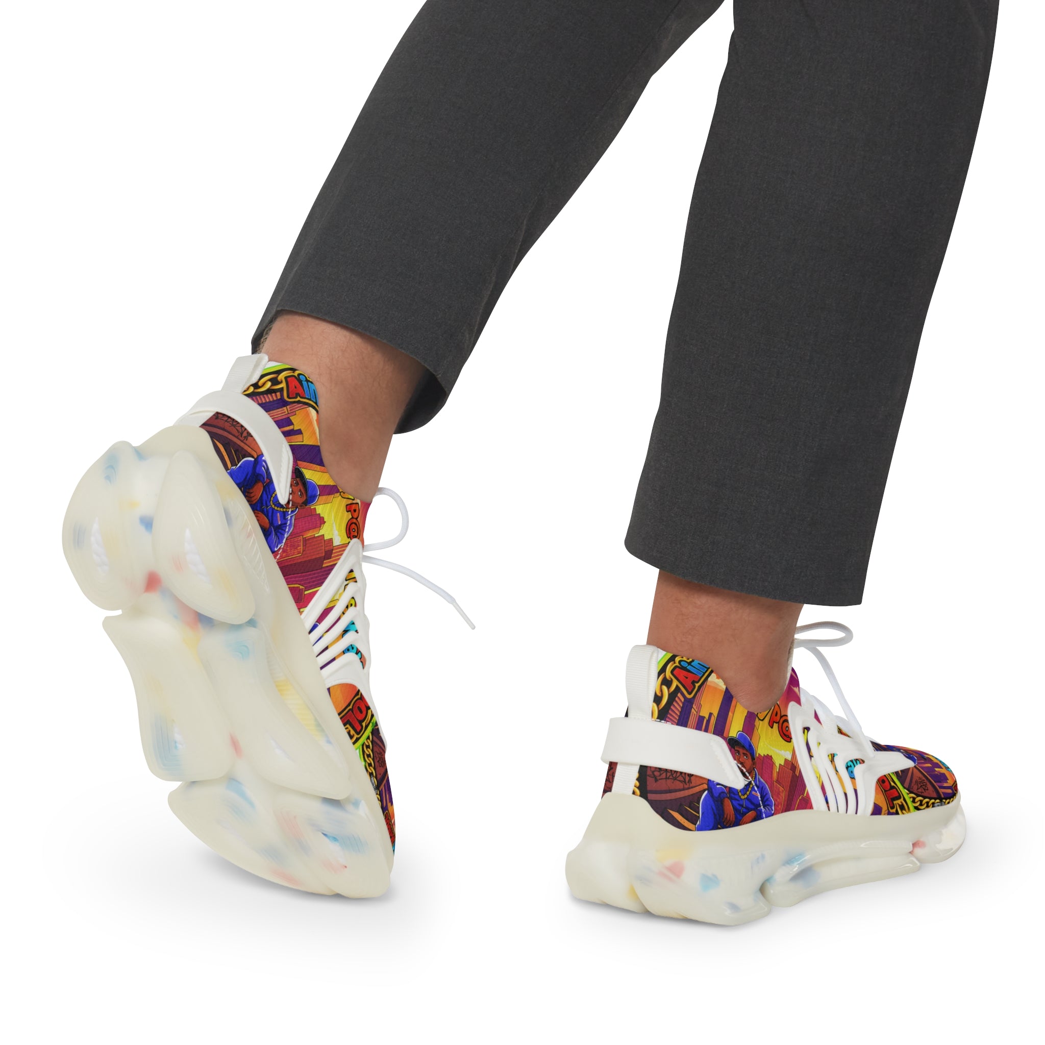 Men's Mesh Sneakers — " Aint Nothing Like The Old School" Vibrant Retro City Graphic Athletic Shoes