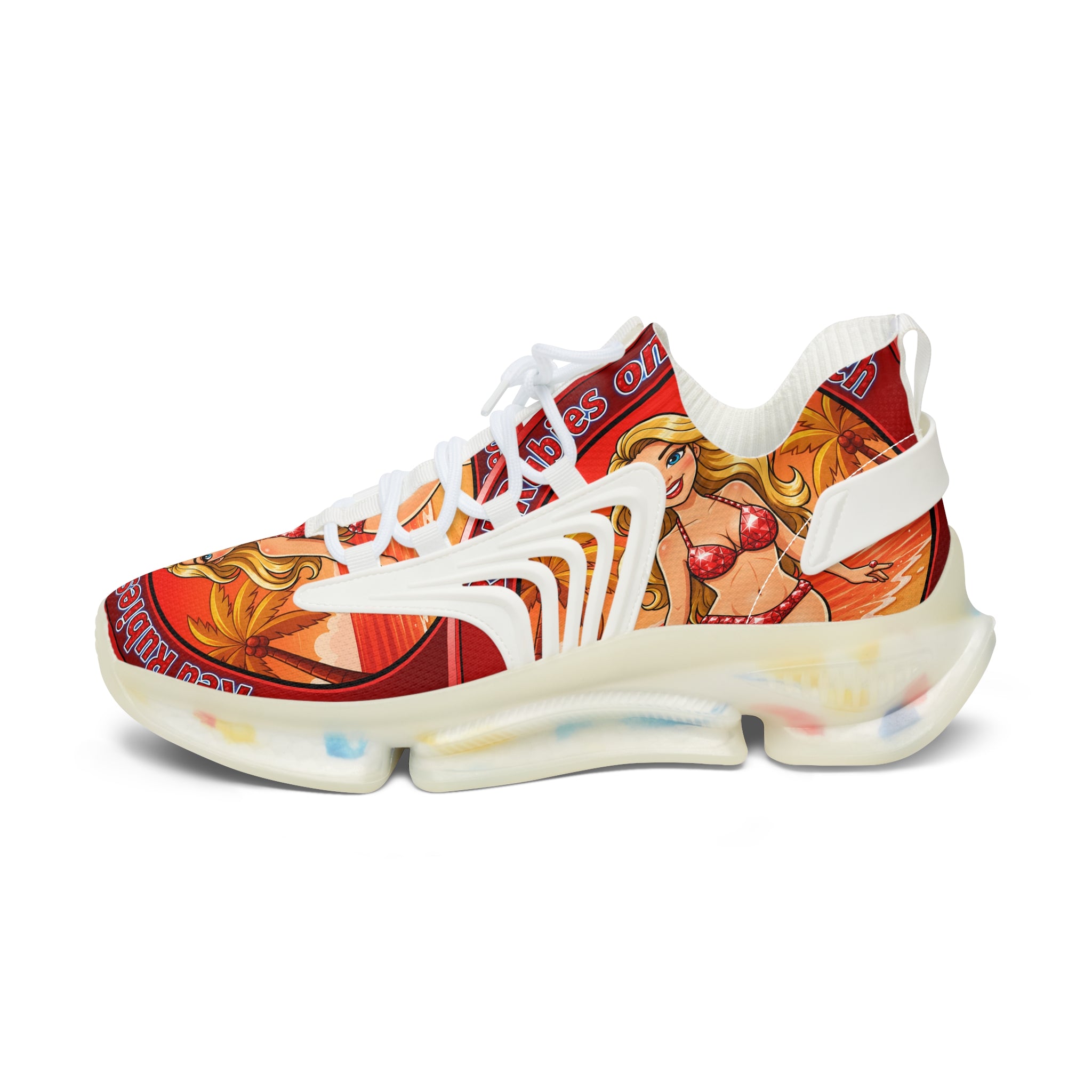Women’s Mesh Sneakers — Retro Pinup Mermaid Graphic Athletic Shoes