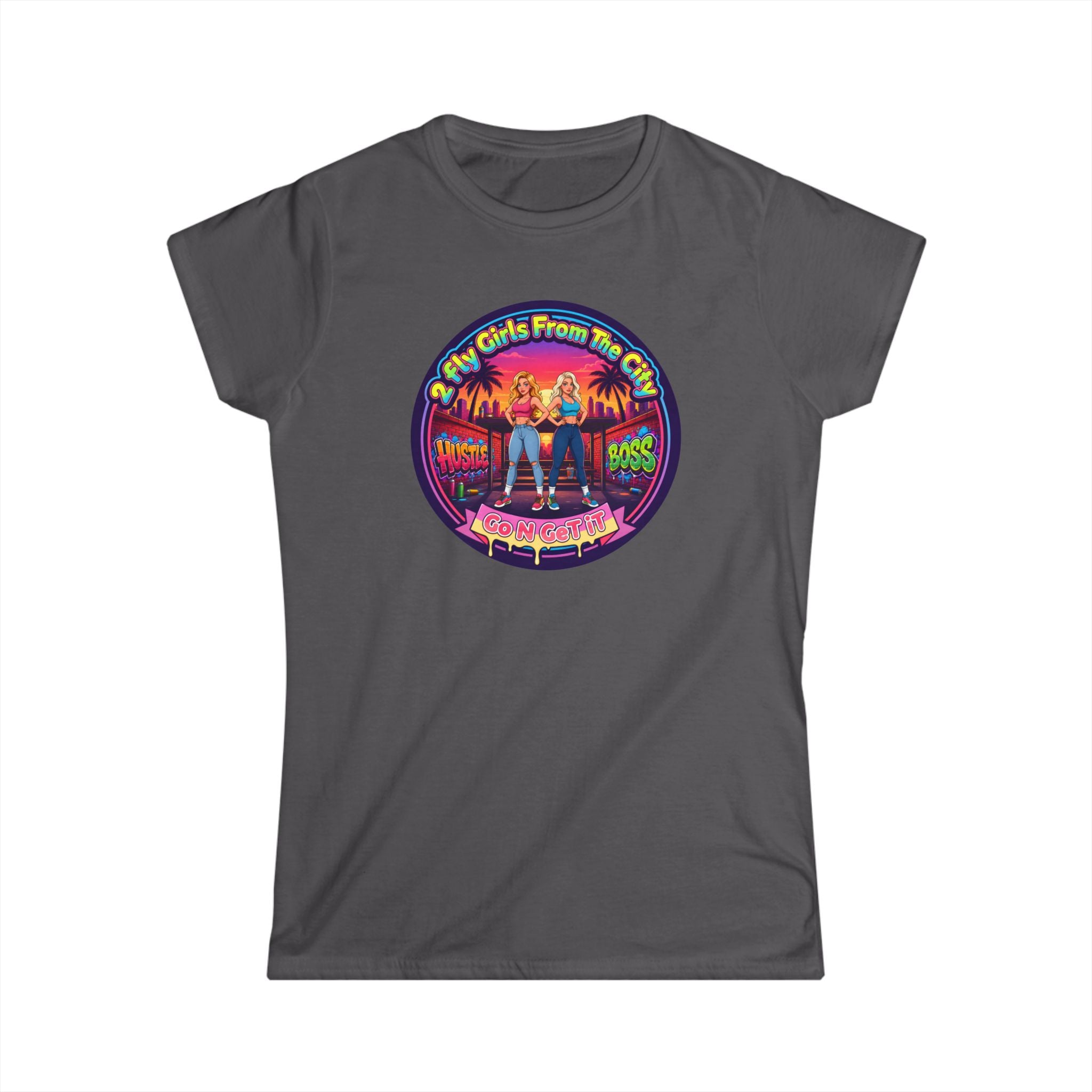 Retro '2 Fly Girls From The City"  Graphic Tee - 80s Sunset Rock Band Vibe
