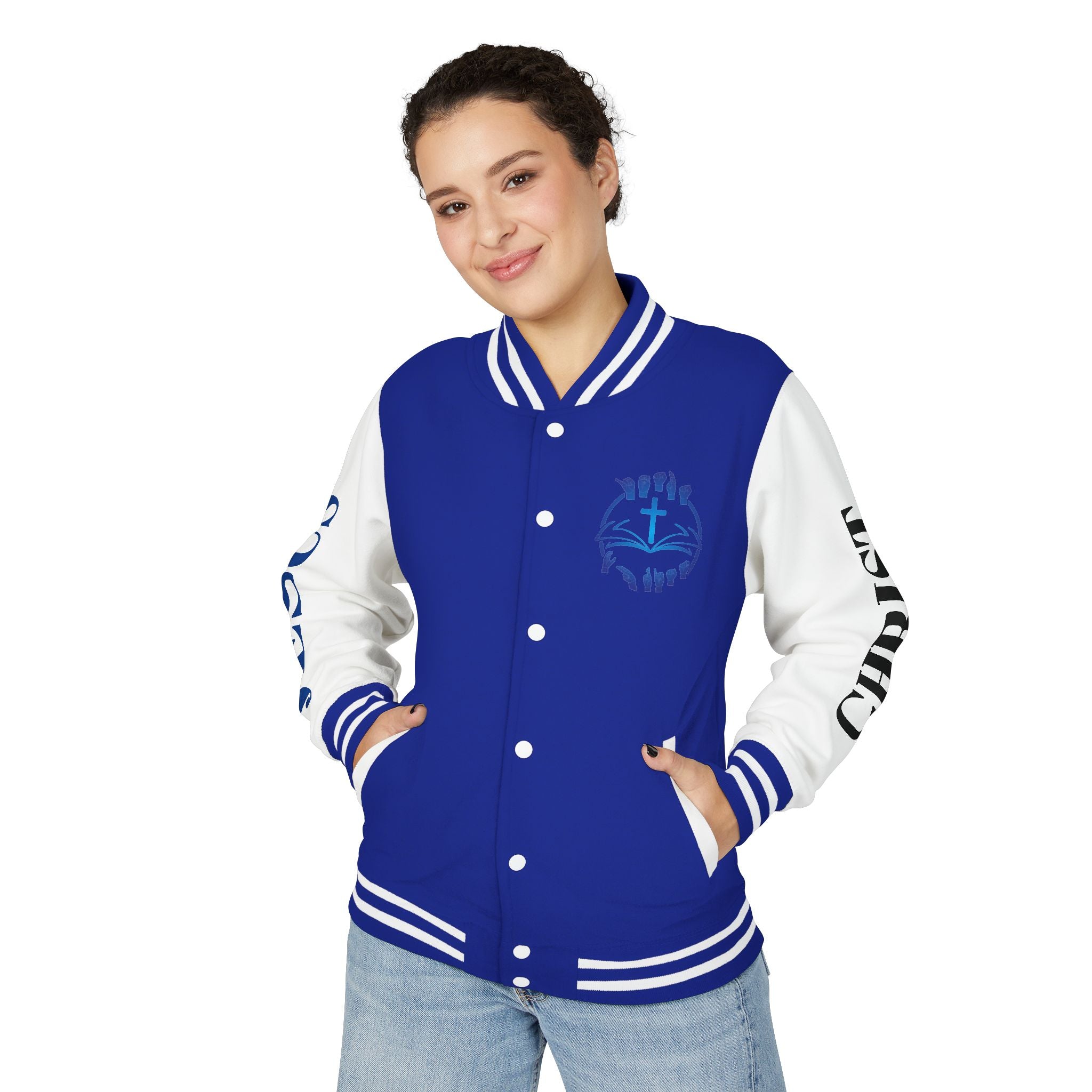 Christian Cross Letterman Jacket — Faith Crewneck Varsity Jacket