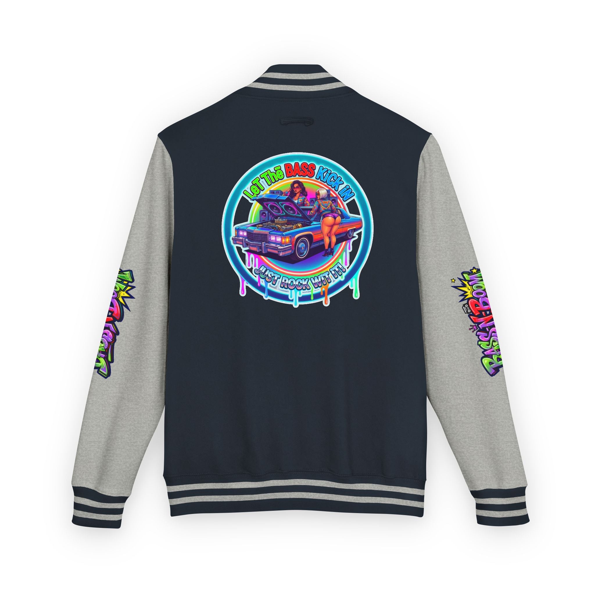 Letterman Jacket — ' Let The Bass Kick In' Retro Lowrider Crew Graphic