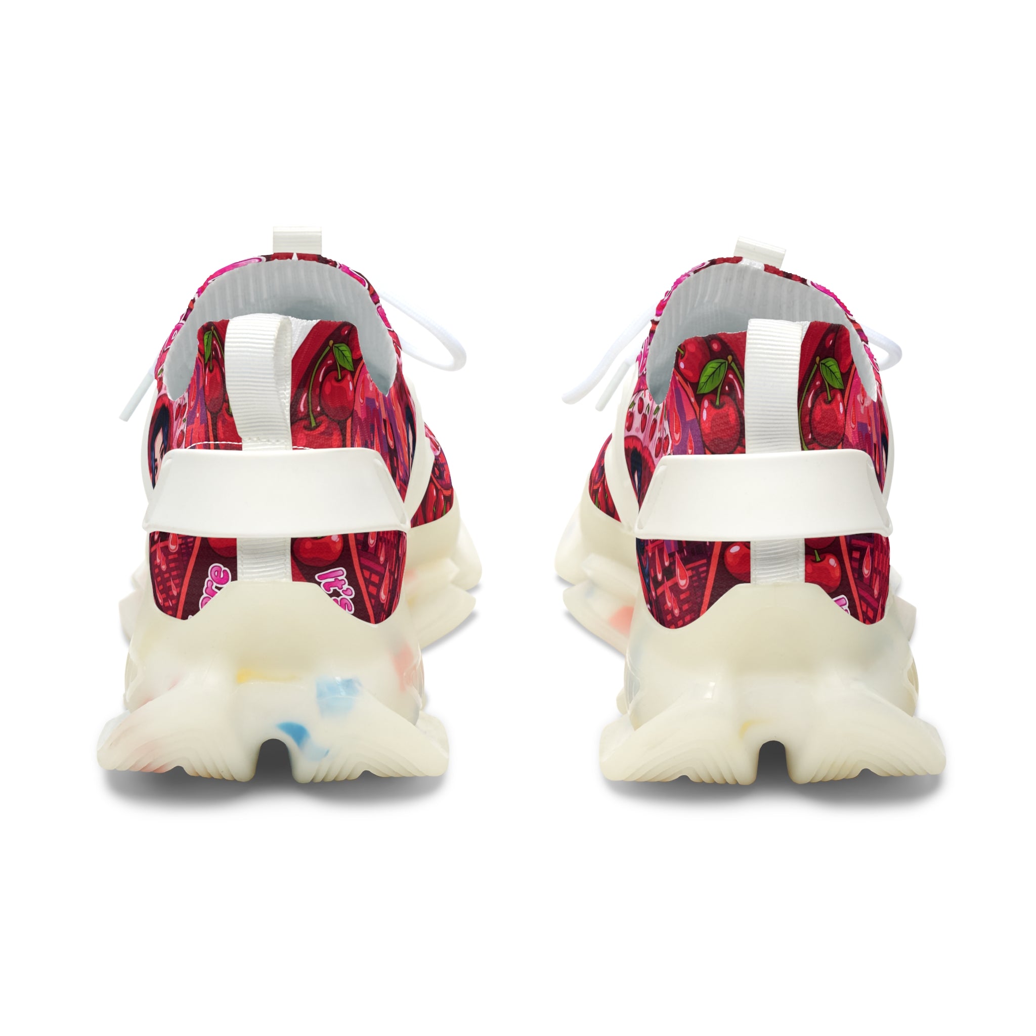 Women's Pink Retro Graphic Mesh Sneakers — 'CherryBella" Pattern