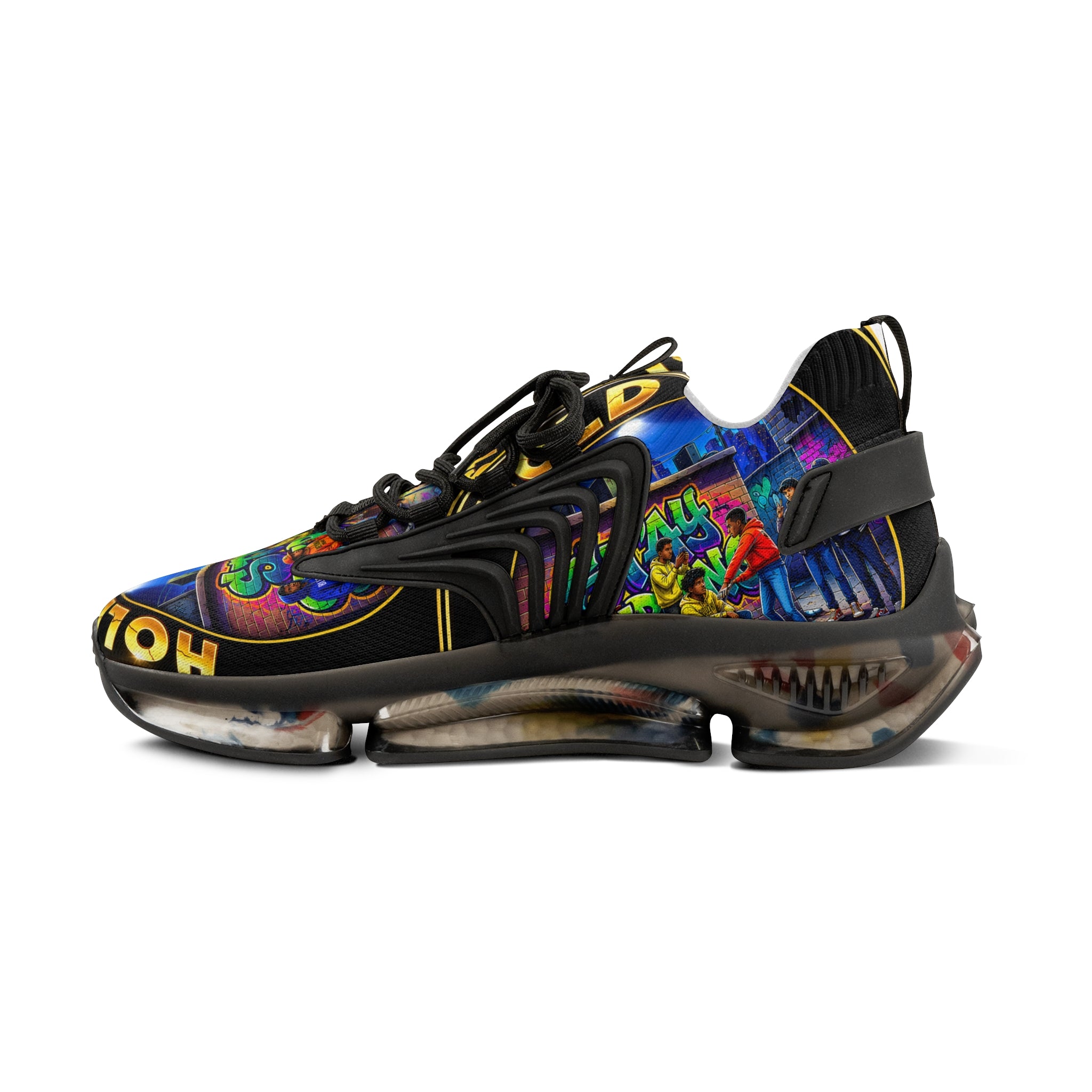Men's Mesh Sneakers — "Hold On Be Strong" Retro Arcade Graffiti Print Athletic Shoes