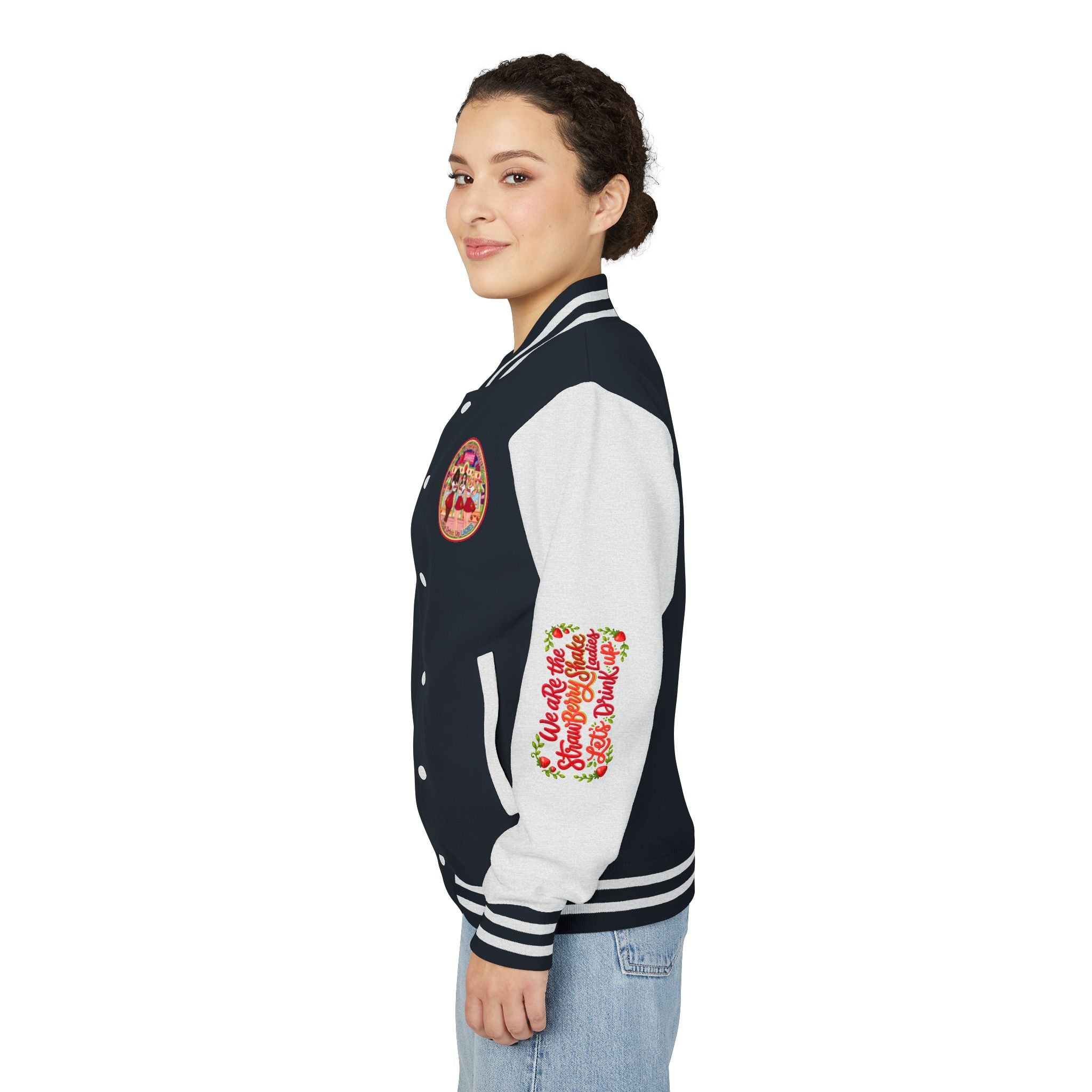 Letterman Jacket — " We Are The Strawberry Shake Ladies " Retro 'Shakee' Strawberry Girls Varsity Jacket