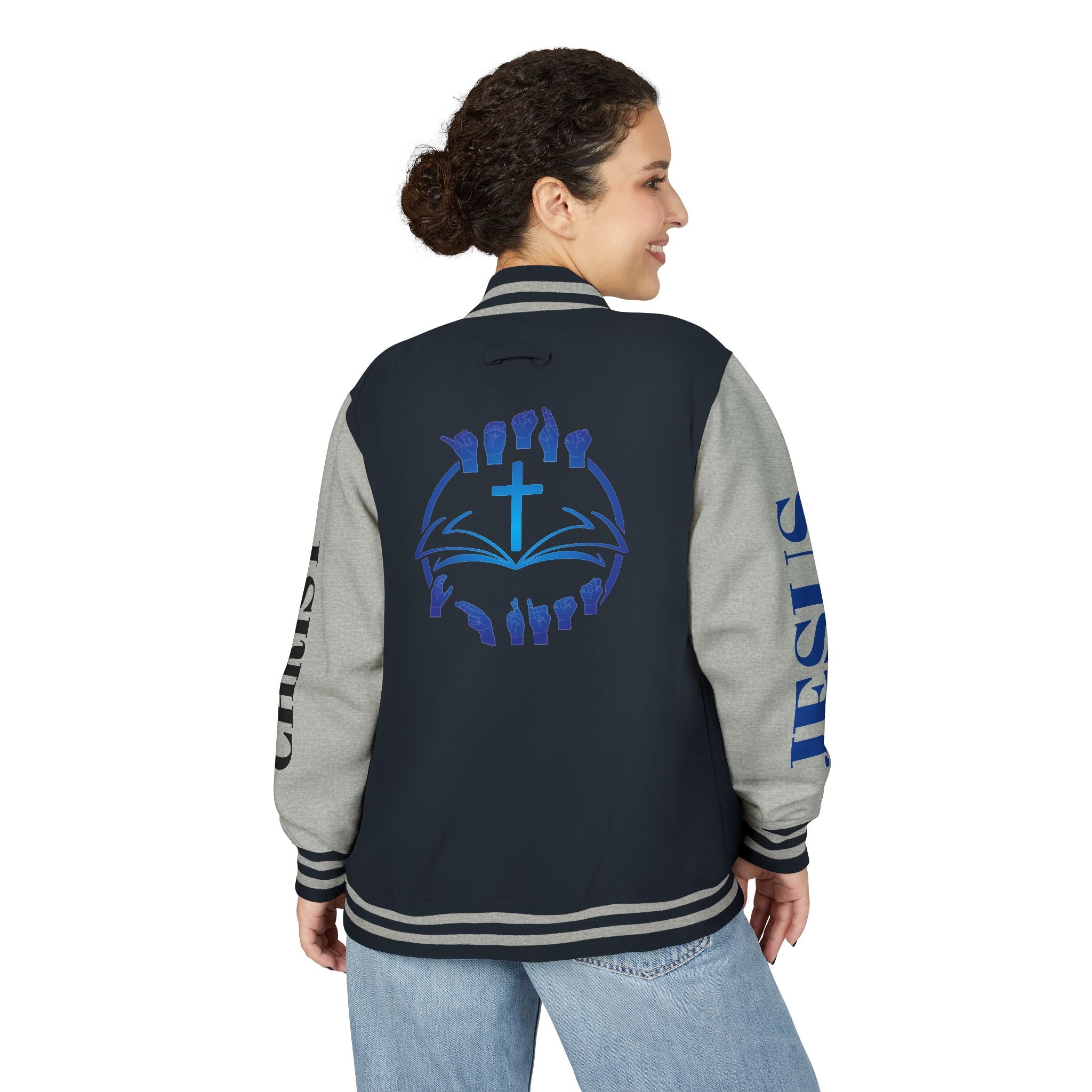 Christian Cross Letterman Jacket — Faith Crewneck Varsity Jacket