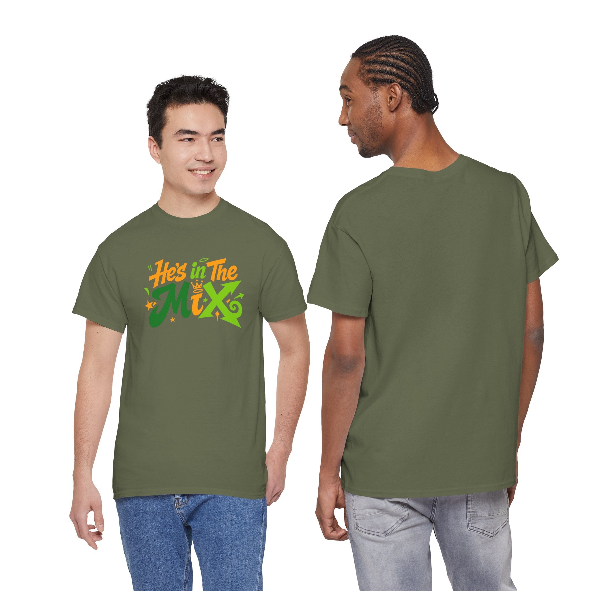"He's in the Mix" T-Shirt — Retro Green & Orange DJ/Music Tee