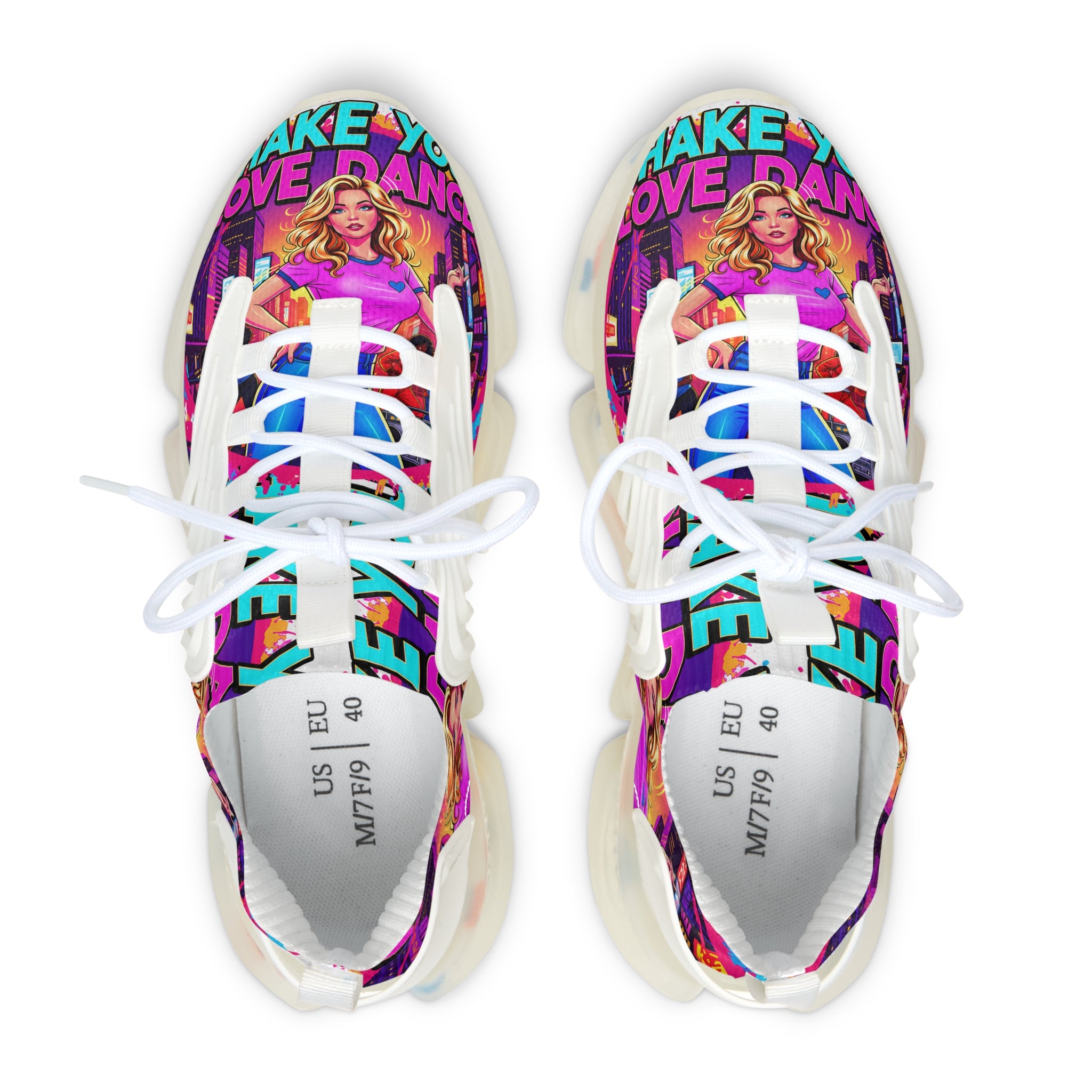 Women's Mesh Sneakers — "Shake Your Love Dance "Colorful Retro Pop Art Graphic Trainers