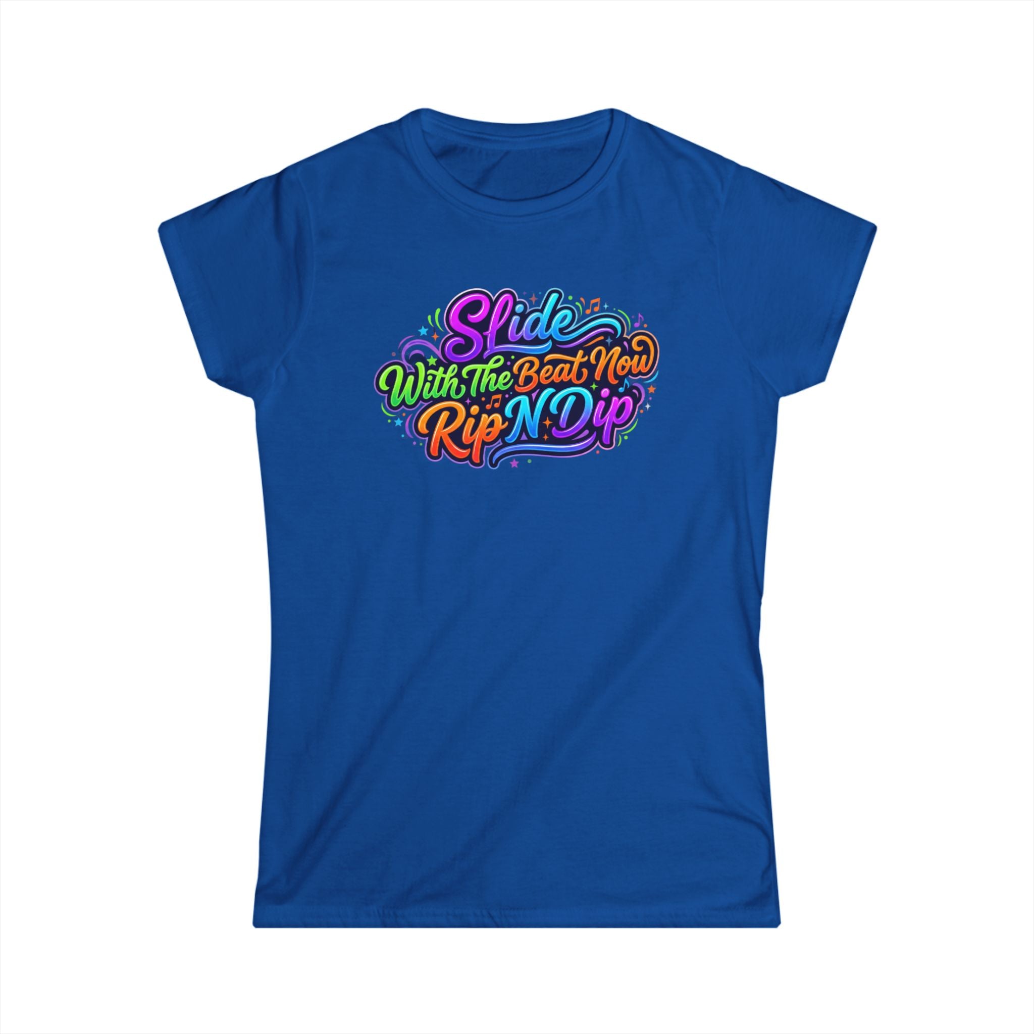 Women's Tee — "Slide With The Beat Now Rip N Dip" Colorful Retro Dance Graphic