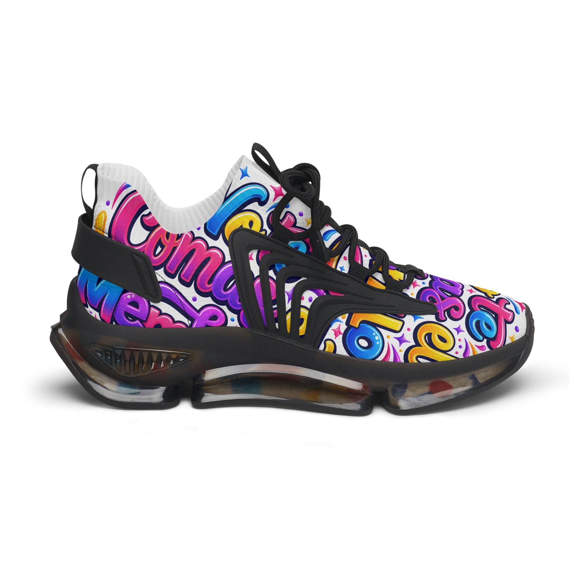 Colorful Graffiti 'No Te Comas El Membrillo" Women's Mesh Sneakers — Funky Streetwear Trainer