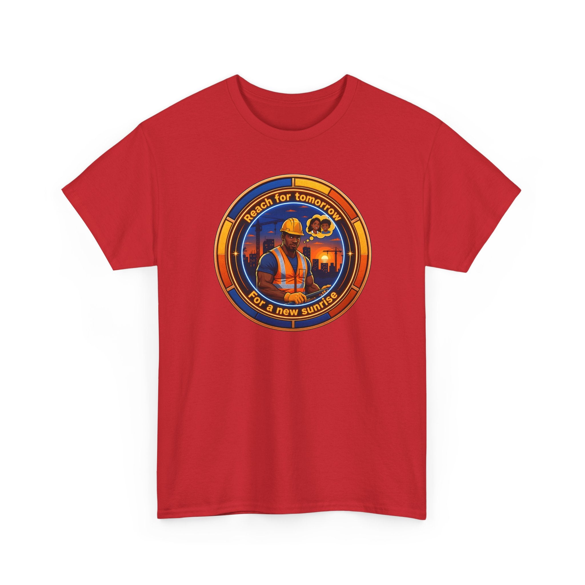 Construction Worker Sunset Tee — “Reach for Tomorrow ” Safety Crew T-Shirt