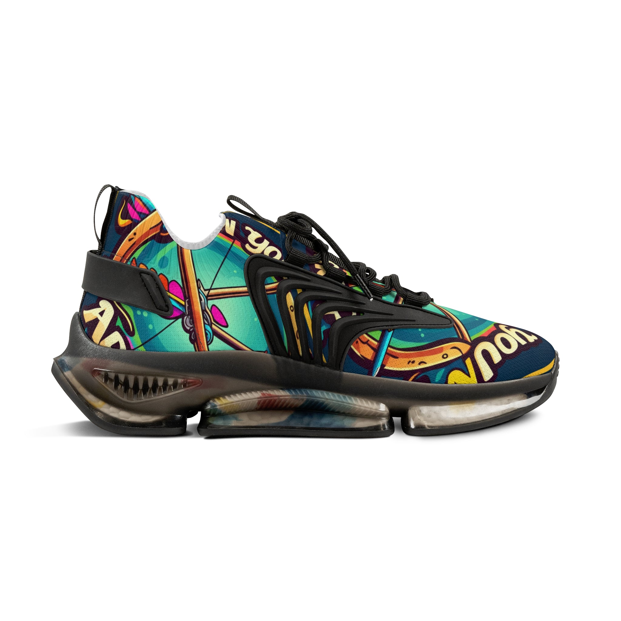 Men's Mesh Sneakers —" Can You Archery "Retro Cosmic Graphic Athletic Shoes