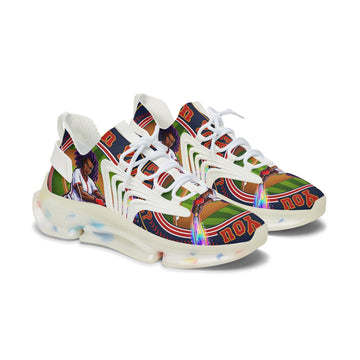 Women's Mesh Sneakers — " Can You Play Baseball "Vibrant Afrocentric Athletic Shoes with 'I Can You' Graphic