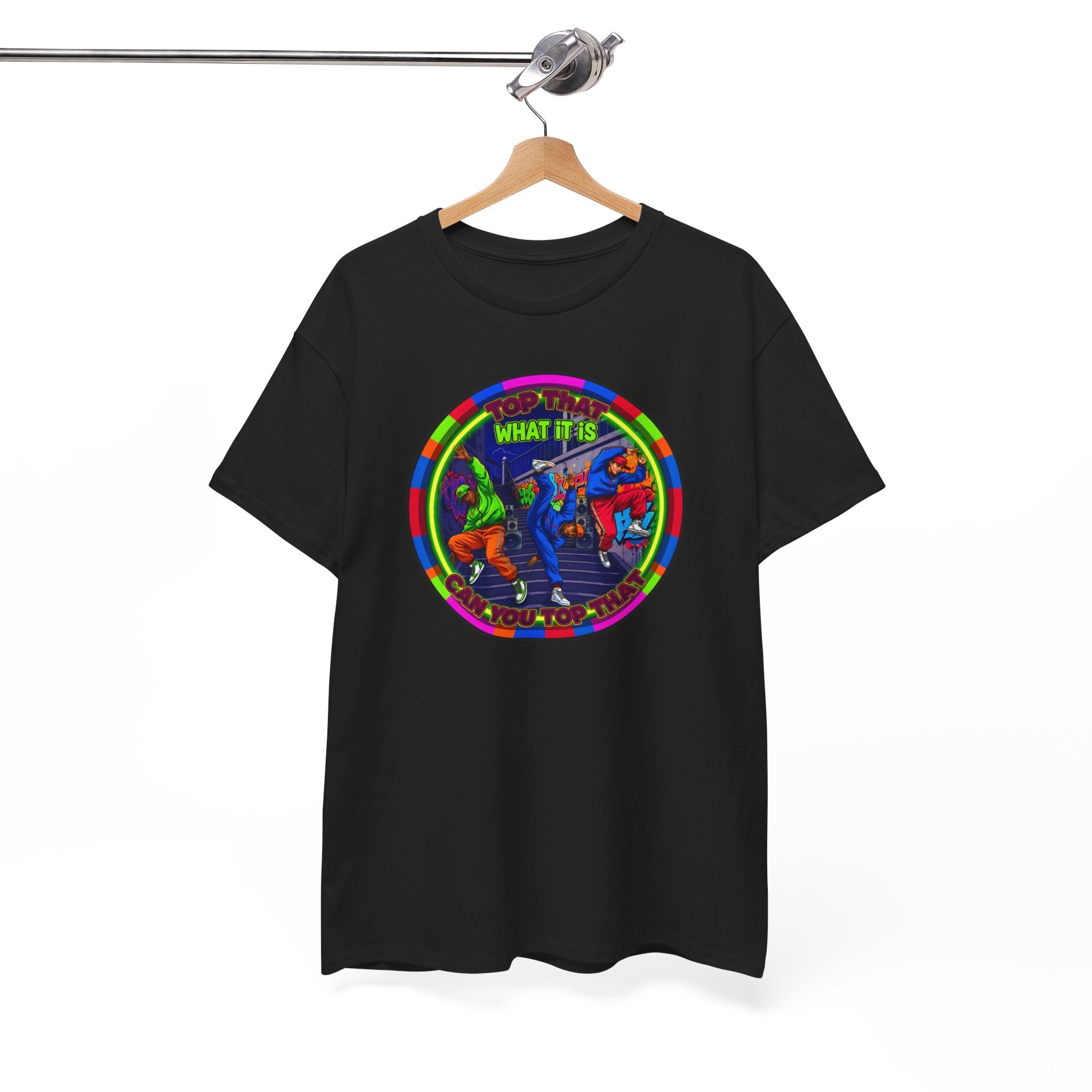 Dance Crew T-Shirt – "Top That What It Is" Retro Neon Graphic Tee
