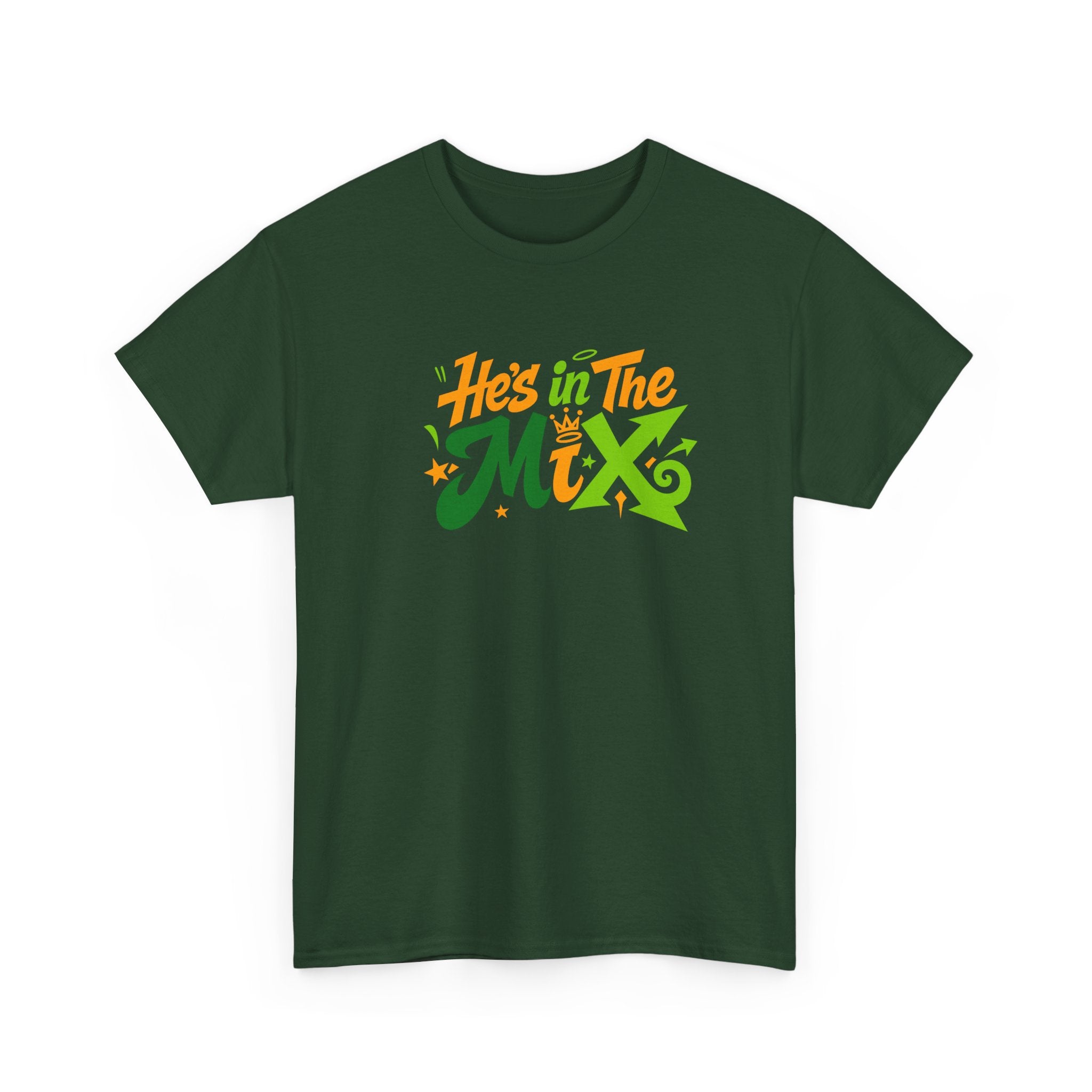 "He's in the Mix" T-Shirt — Retro Green & Orange DJ/Music Tee