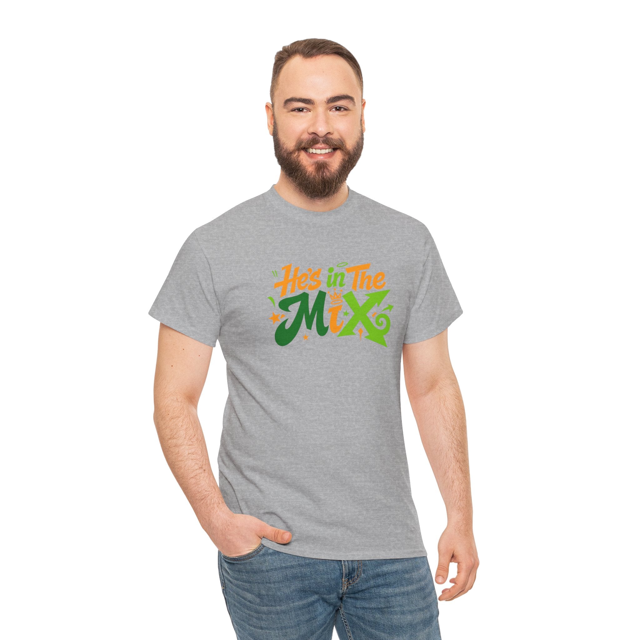 "He's in the Mix" T-Shirt — Retro Green & Orange DJ/Music Tee