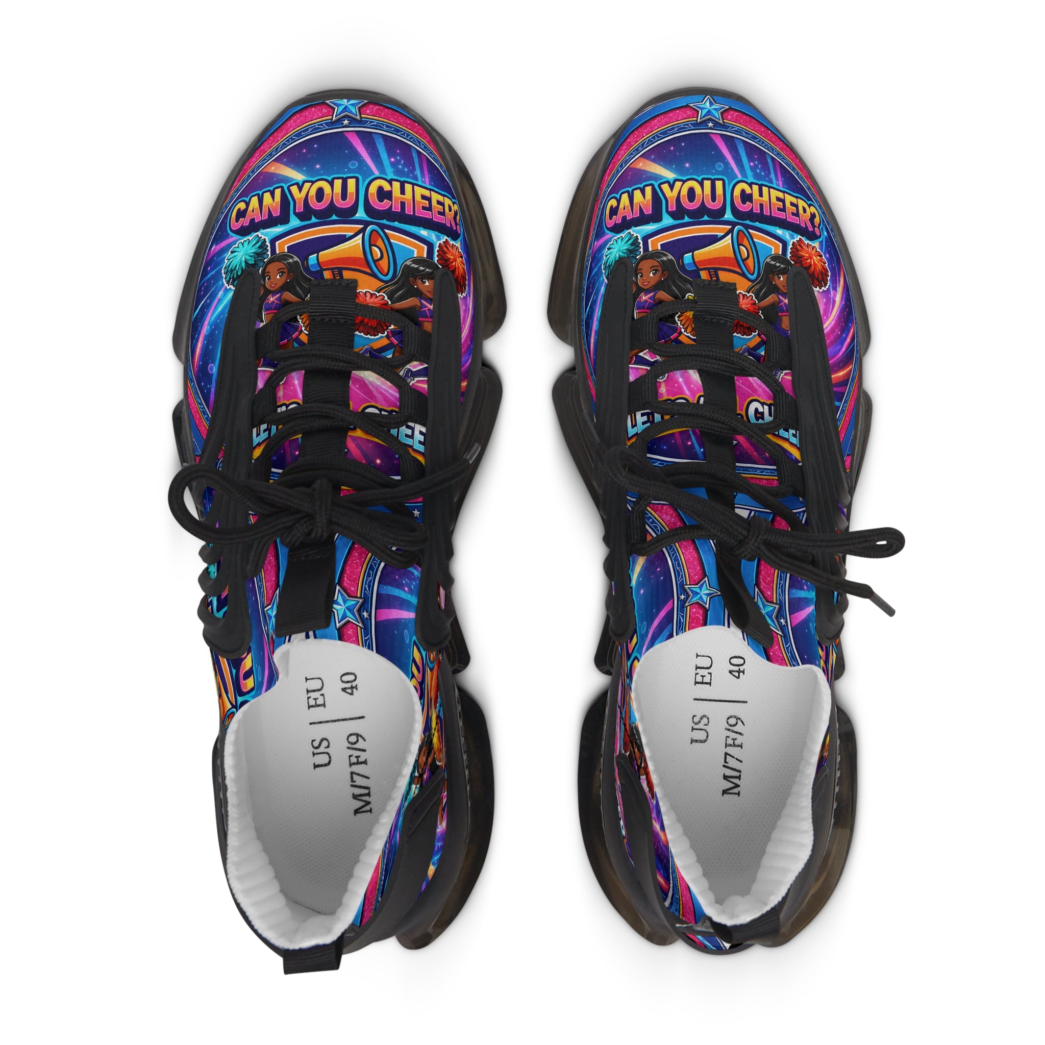 Women's Mesh Sneakers — Colorful Retro 'Can You Cheer' Graphic Athletic Shoes