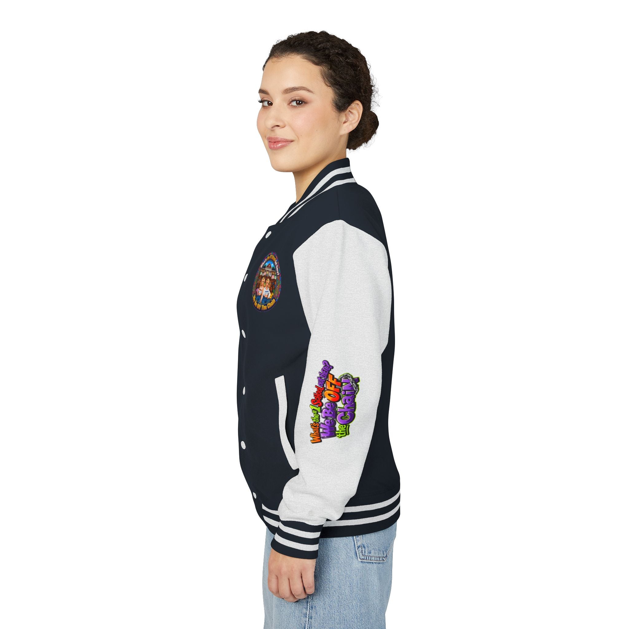 Letterman Jacket — Colorful School Spirit "We Be Off The Chain" Varsity Jacket