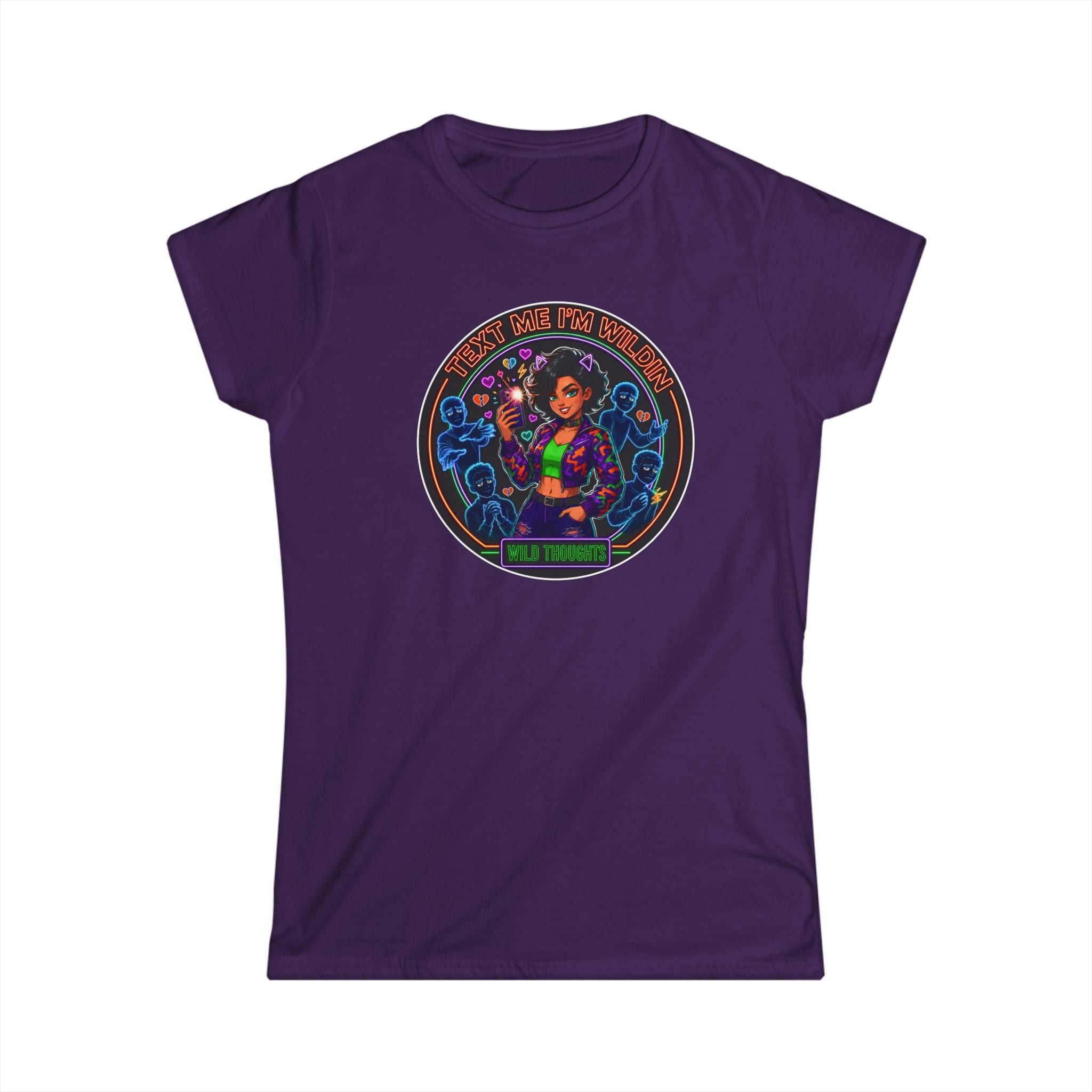 Women's Tee — "Text Me, I'm Wilding" Vibrant Cosmic Girl Graphic