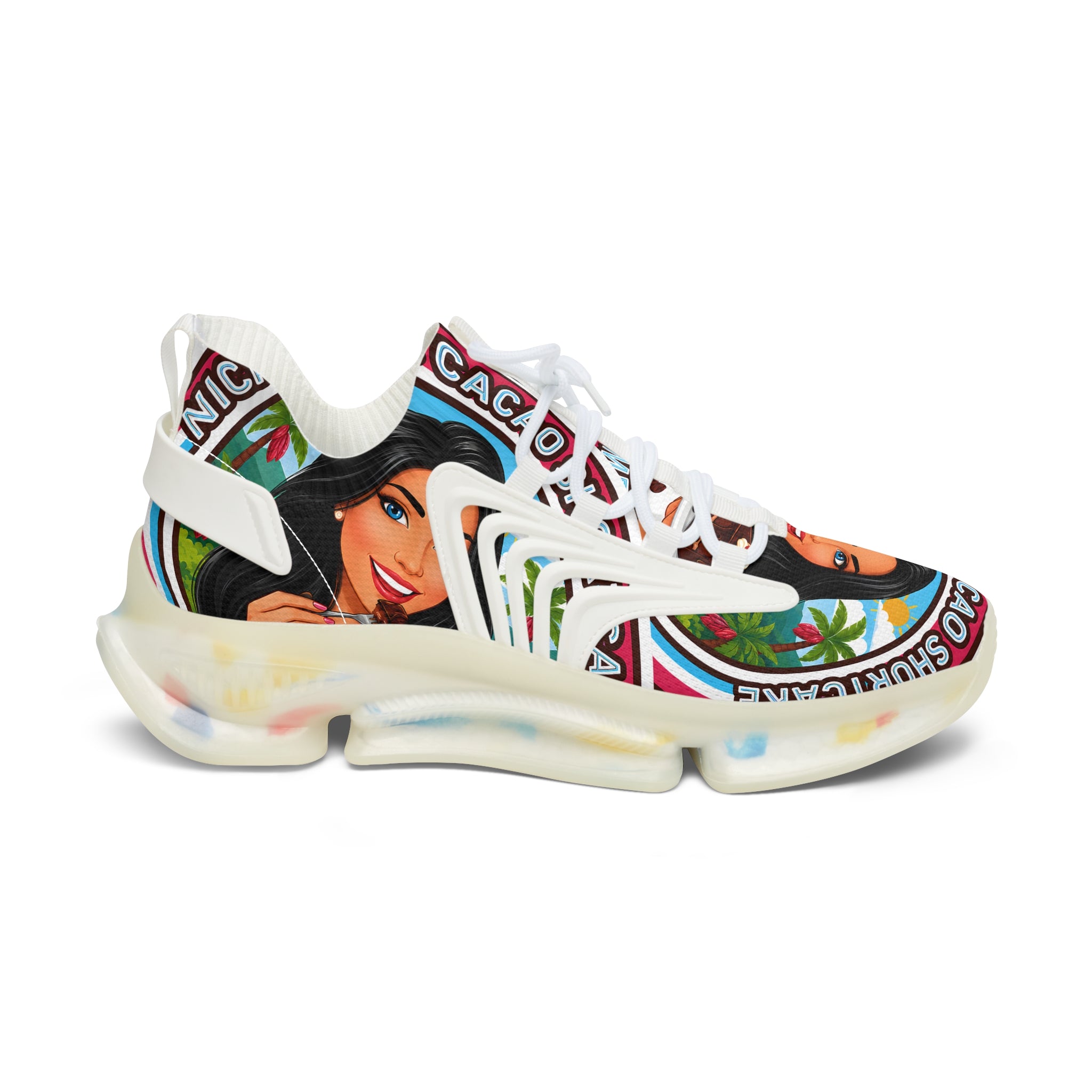 Women’s Mesh Sneakers — Retro "Nicaragua Cacao Shortcake" Graphic Athletic Shoes