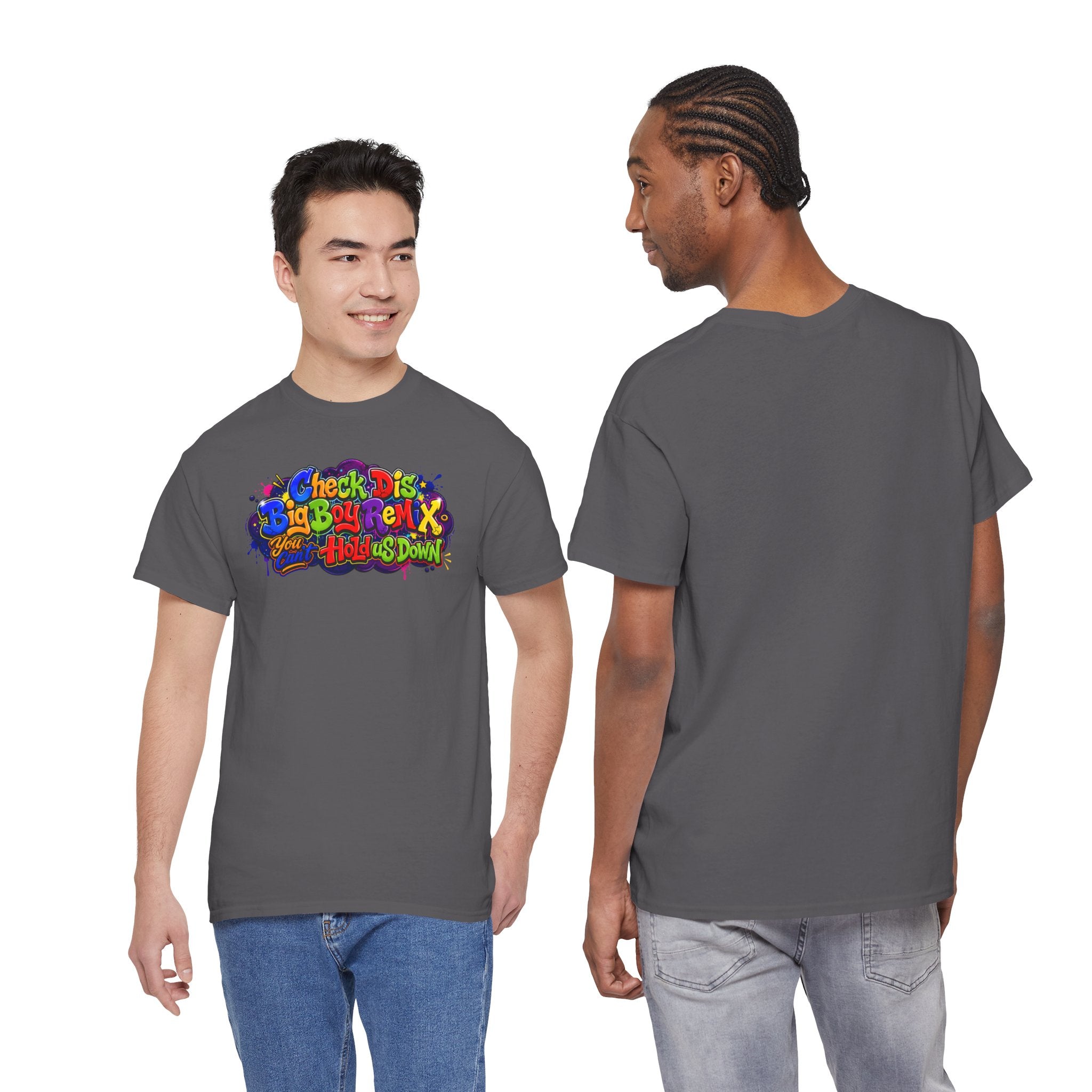 Graphic Tee — Colorful 'Check Dis Big Boy Remix' Retro Street Art T-Shirt