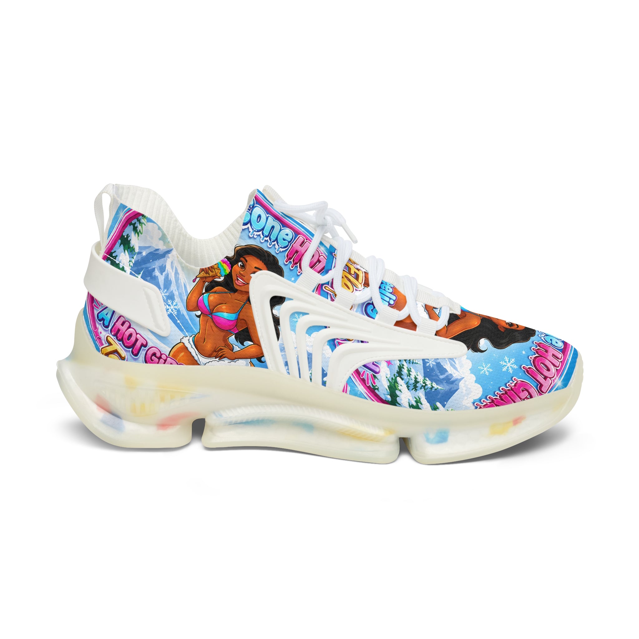 Mesh Sneakers —"Snow Cone Hot Girl " Tropical Ice Cream Girl Graphic