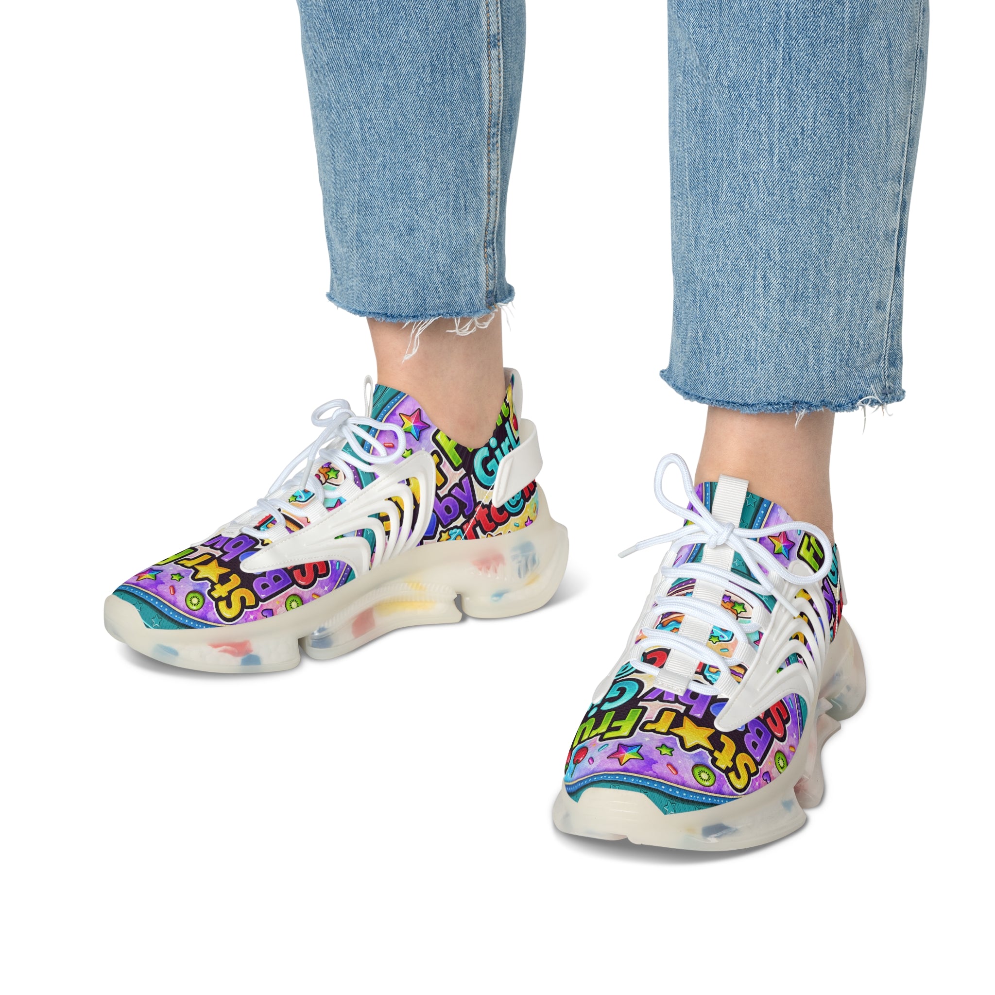 Colorful Graffiti Mesh Sneakers – 'Star Fruit Baby Shortcake' Graphic Women's Athletic Shoes