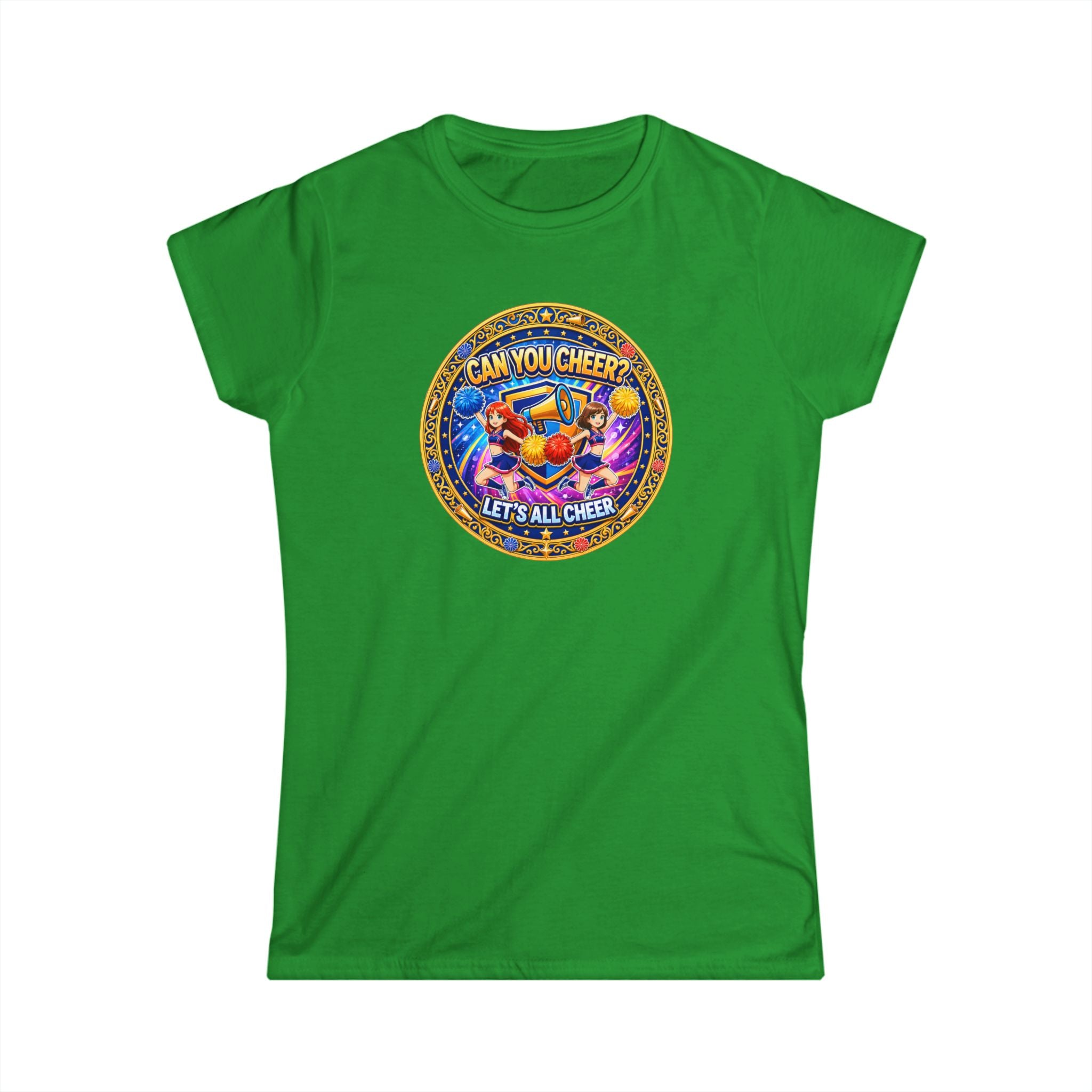 "Can You Cheer? Let's All Cheer" Women’s Graphic Tee — Colorful Cheerleading Spirit Shirt