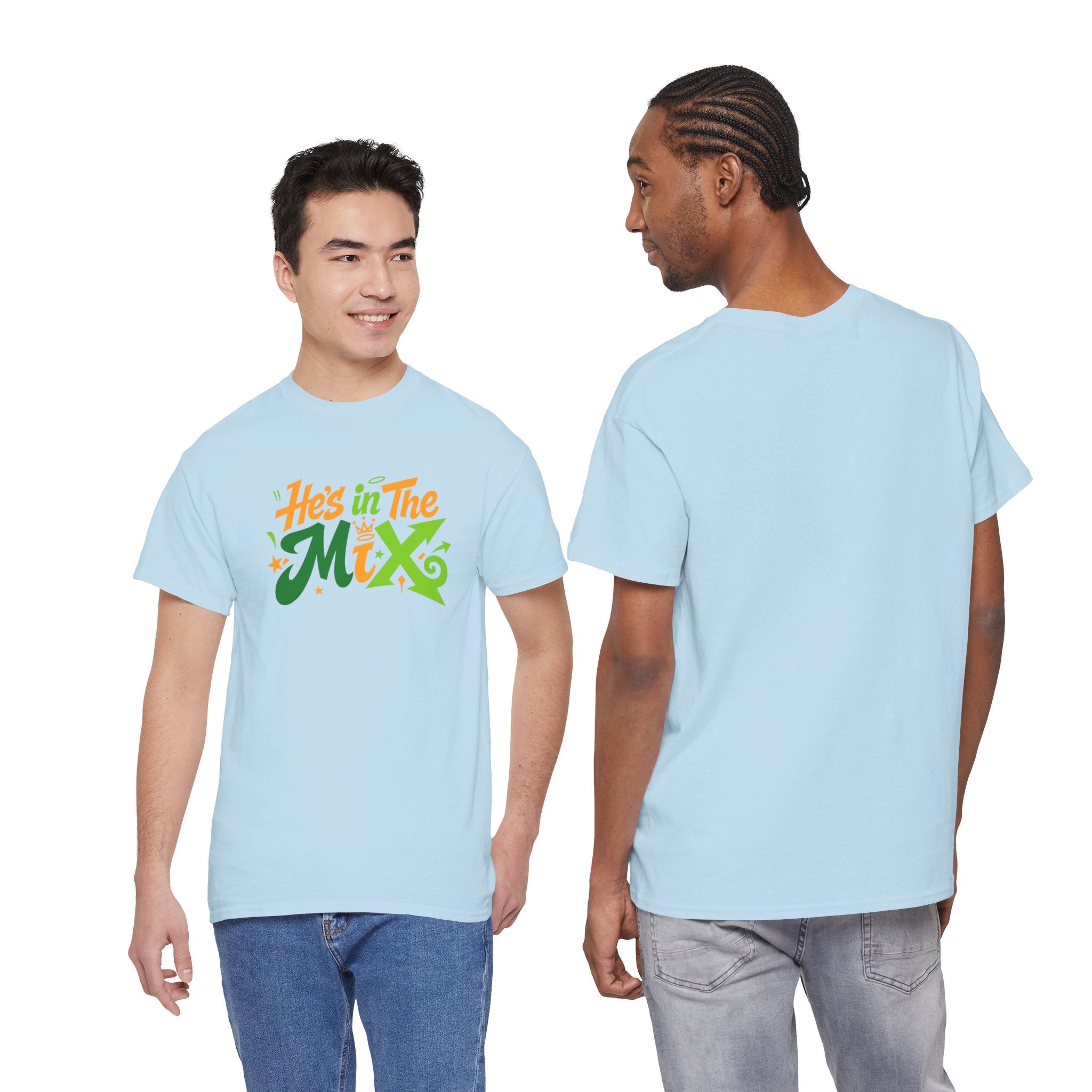 "He's in the Mix" T-Shirt — Retro Green & Orange DJ/Music Tee