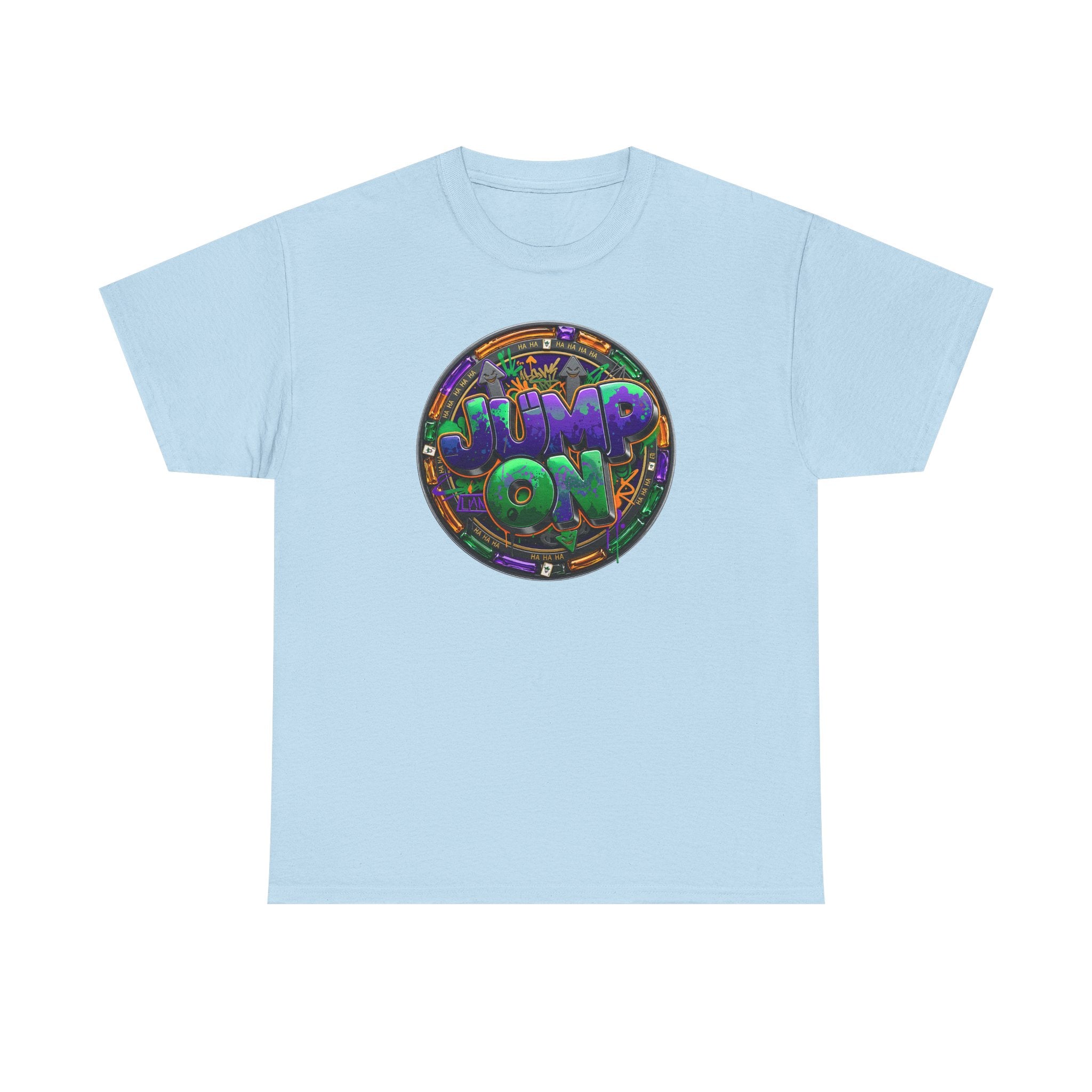 " Jump On" Circle Graphic Tee — Retro Neon Streetwear T-Shirt