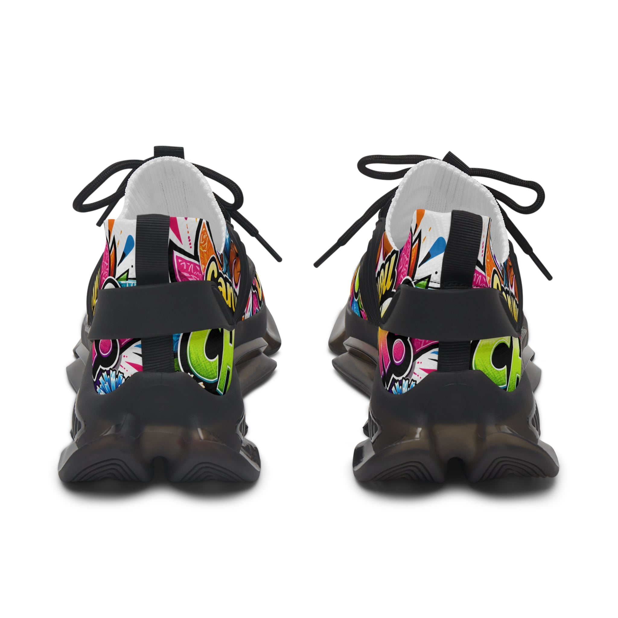 Women's Mesh Sneakers — Colorful Pop Art 'Can You Cheer?' Graphic Athletic Shoes