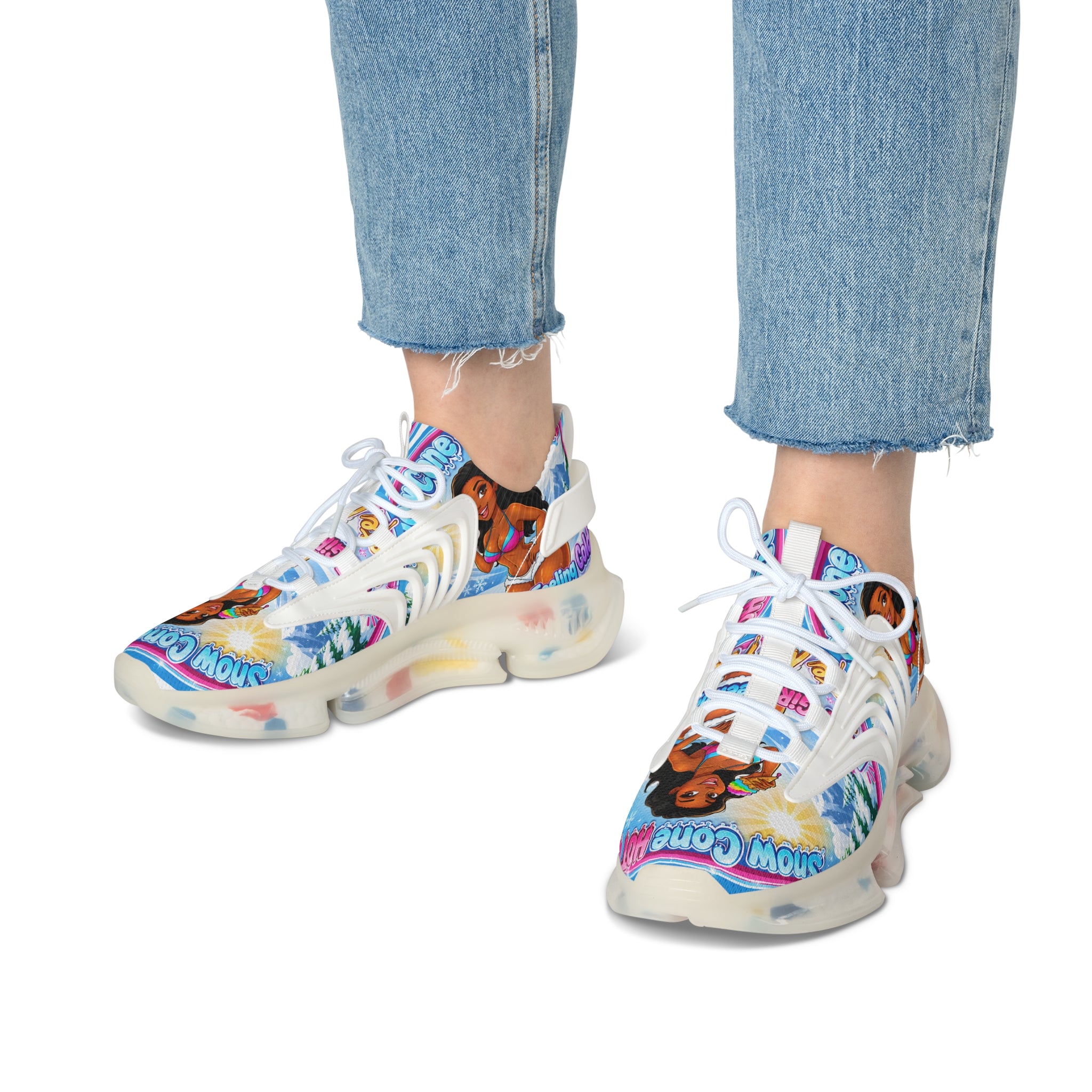 Mesh Sneakers —"Snow Cone Hot Girl " Tropical Ice Cream Girl Graphic
