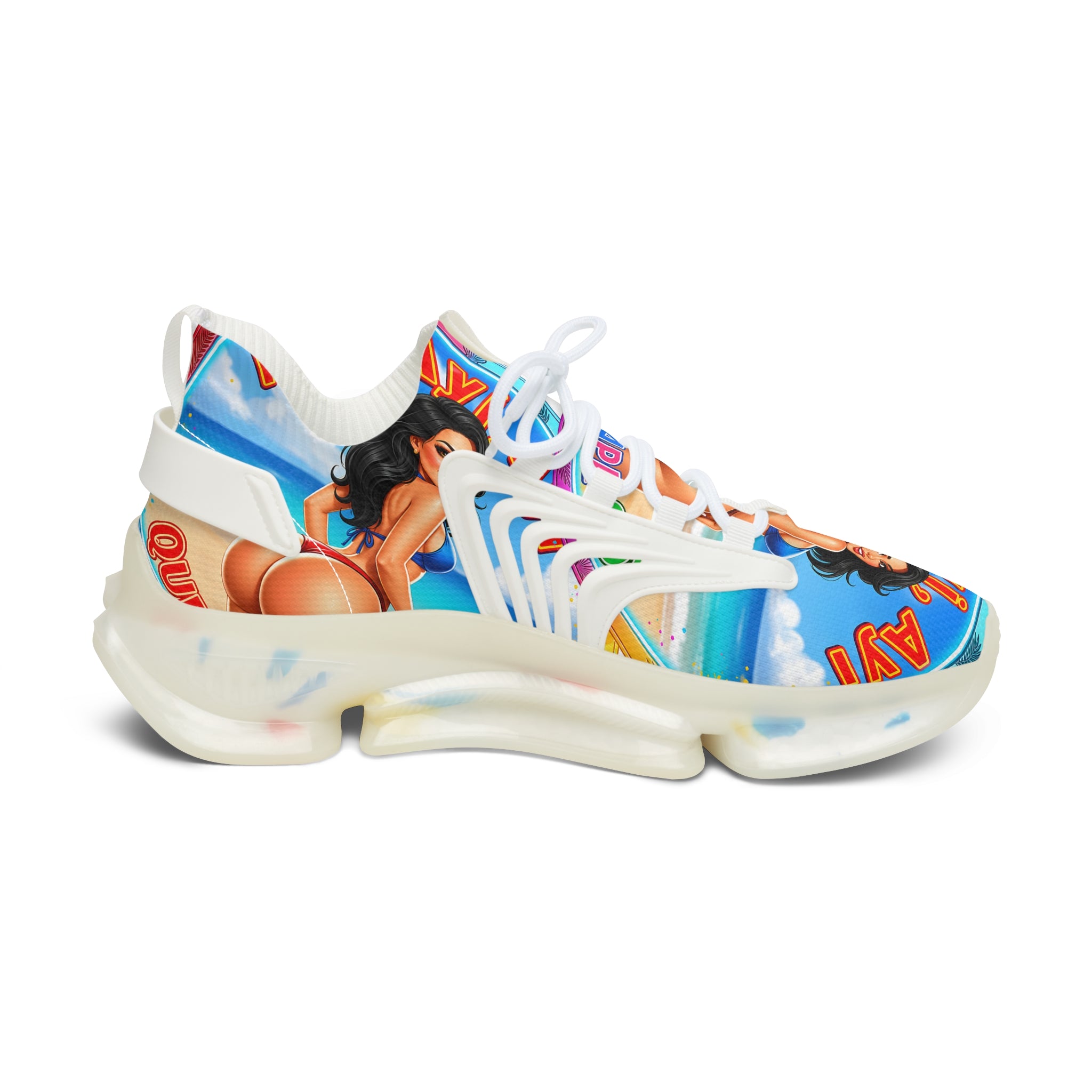 Women's Mesh Sneakers —"Ayi Ayi Ayi Que Guapa Soy "Tropical Pinup Beach Graphic Trainers