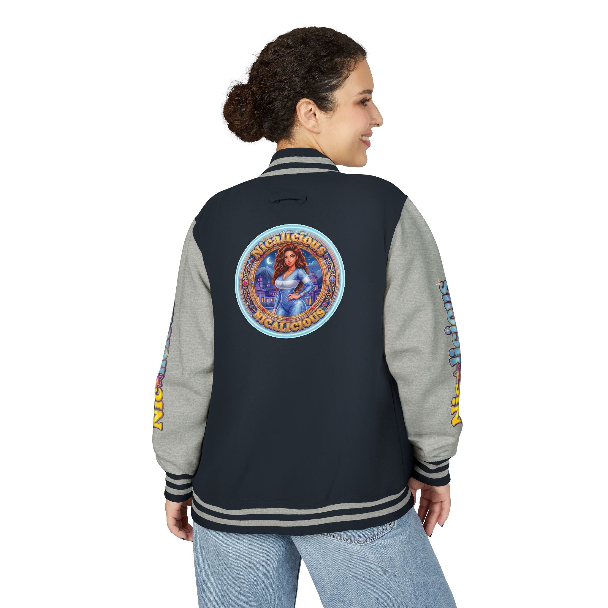 "Nicalicious" Letterman Jacket - Retro Pinup Graphic Varsity Bomber