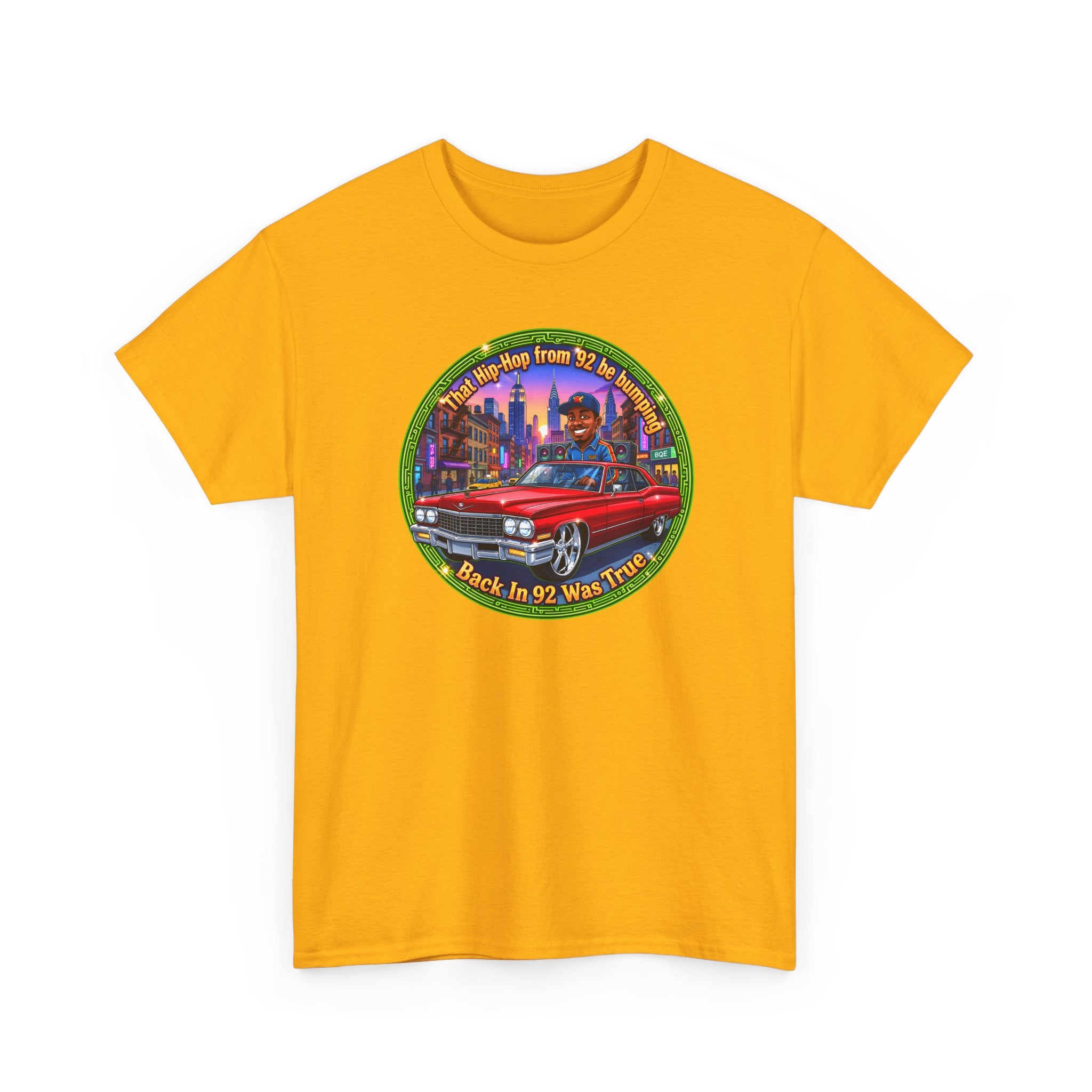 Vintage Red Convertible T-Shirt – “That Hip-hop From 92 Be Bumping" Retro City Cruise Tee
