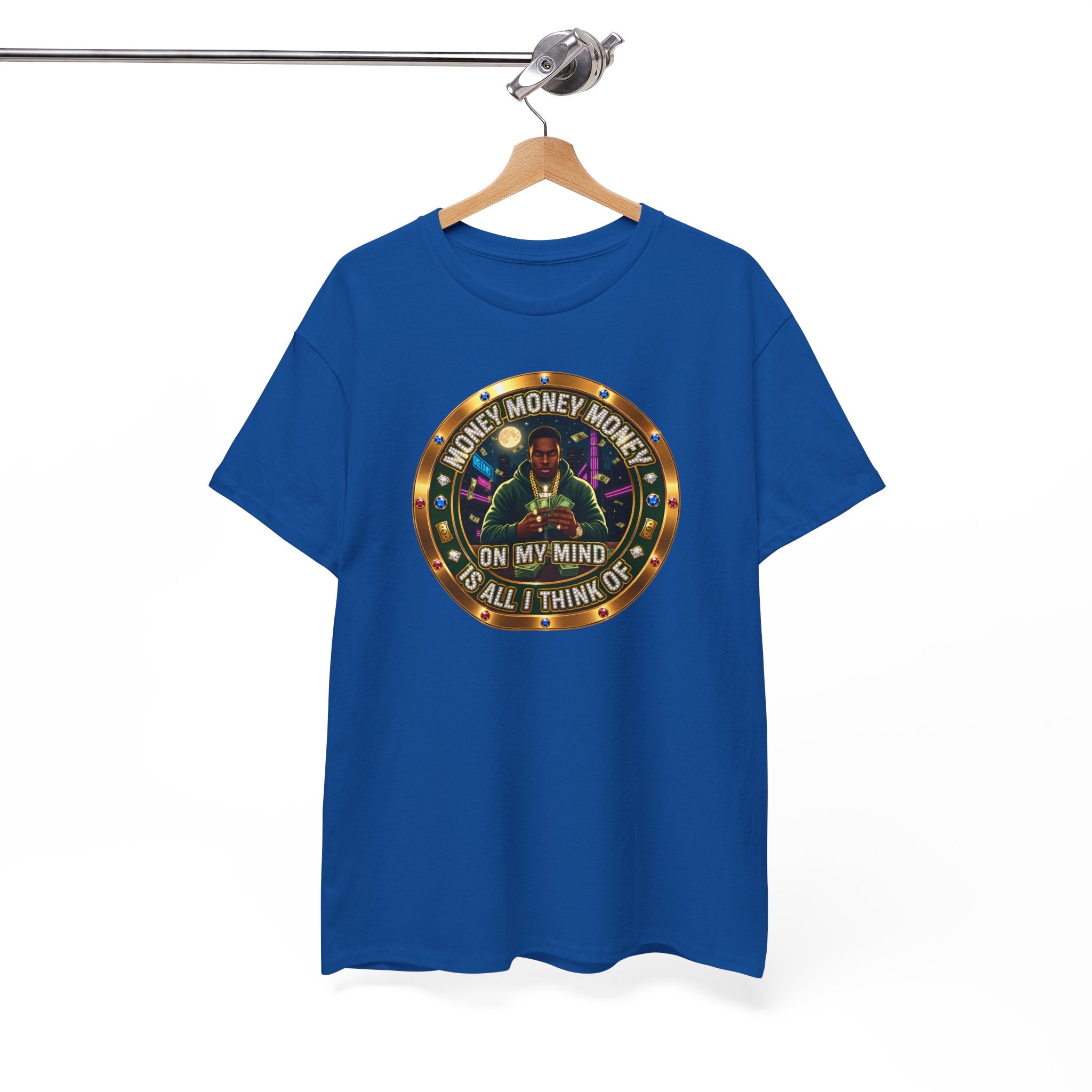 "Money On My Mind" Graphic Tee — Retro Casino Coin Design