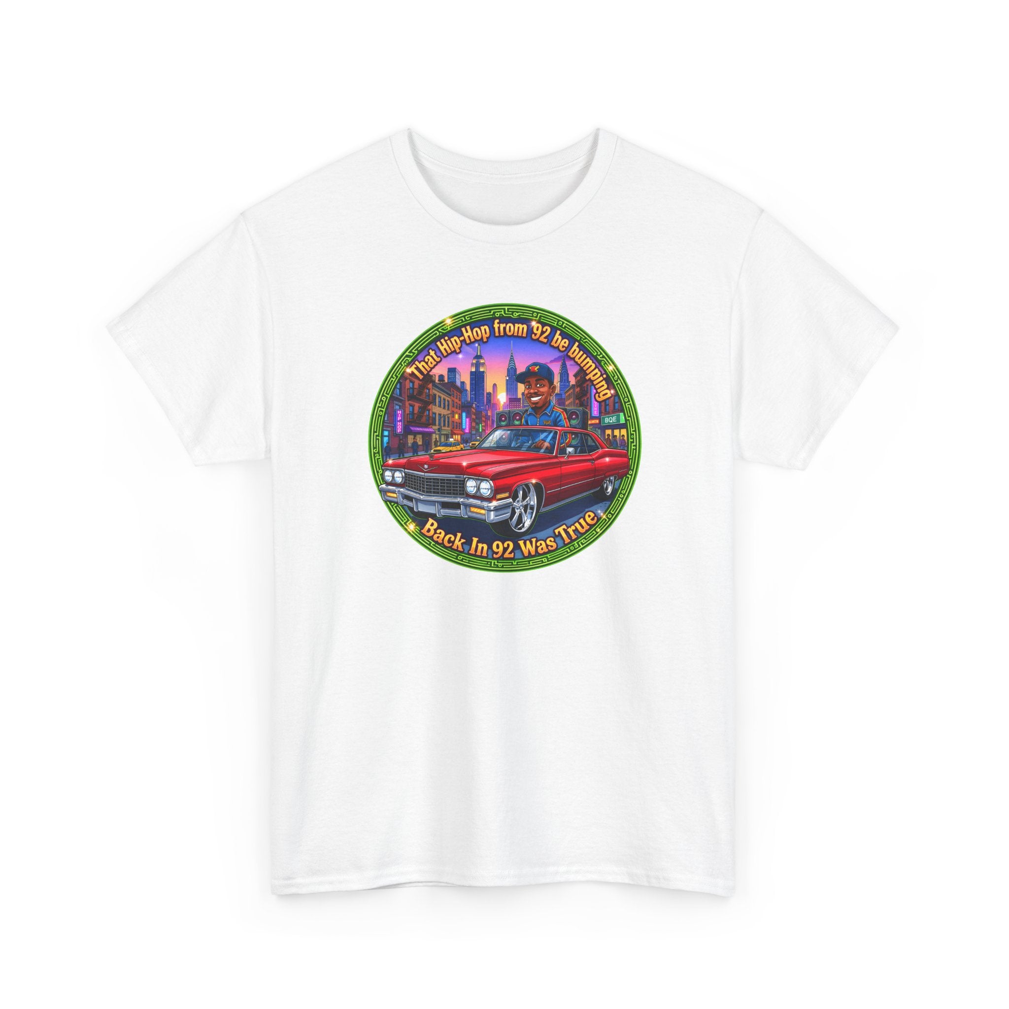 Vintage Red Convertible T-Shirt – “That Hip-hop From 92 Be Bumping" Retro City Cruise Tee