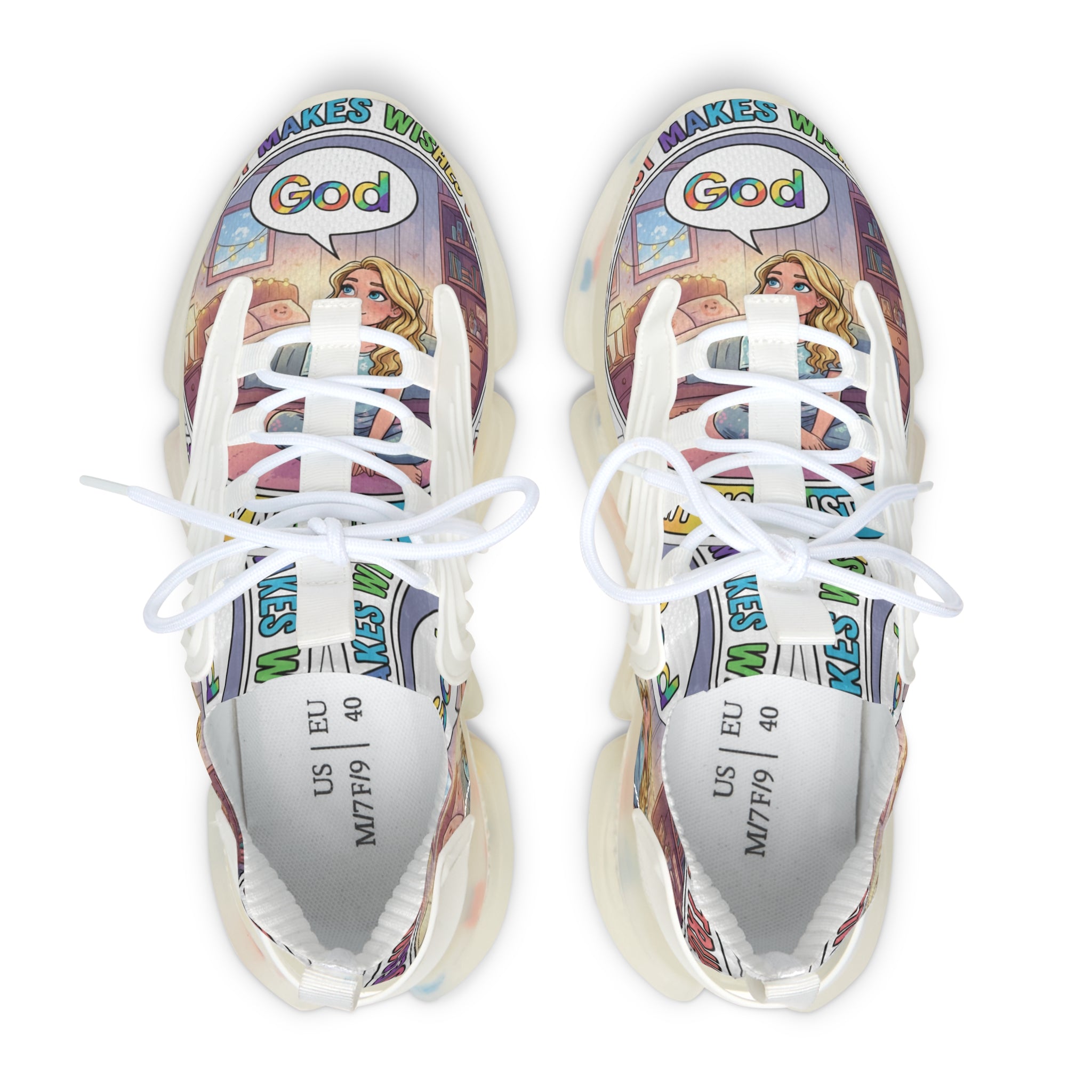 Mesh Sneakers — Inspirational 'Jesus Christ Makes Wishes Come True" Graphic Women's Trainers