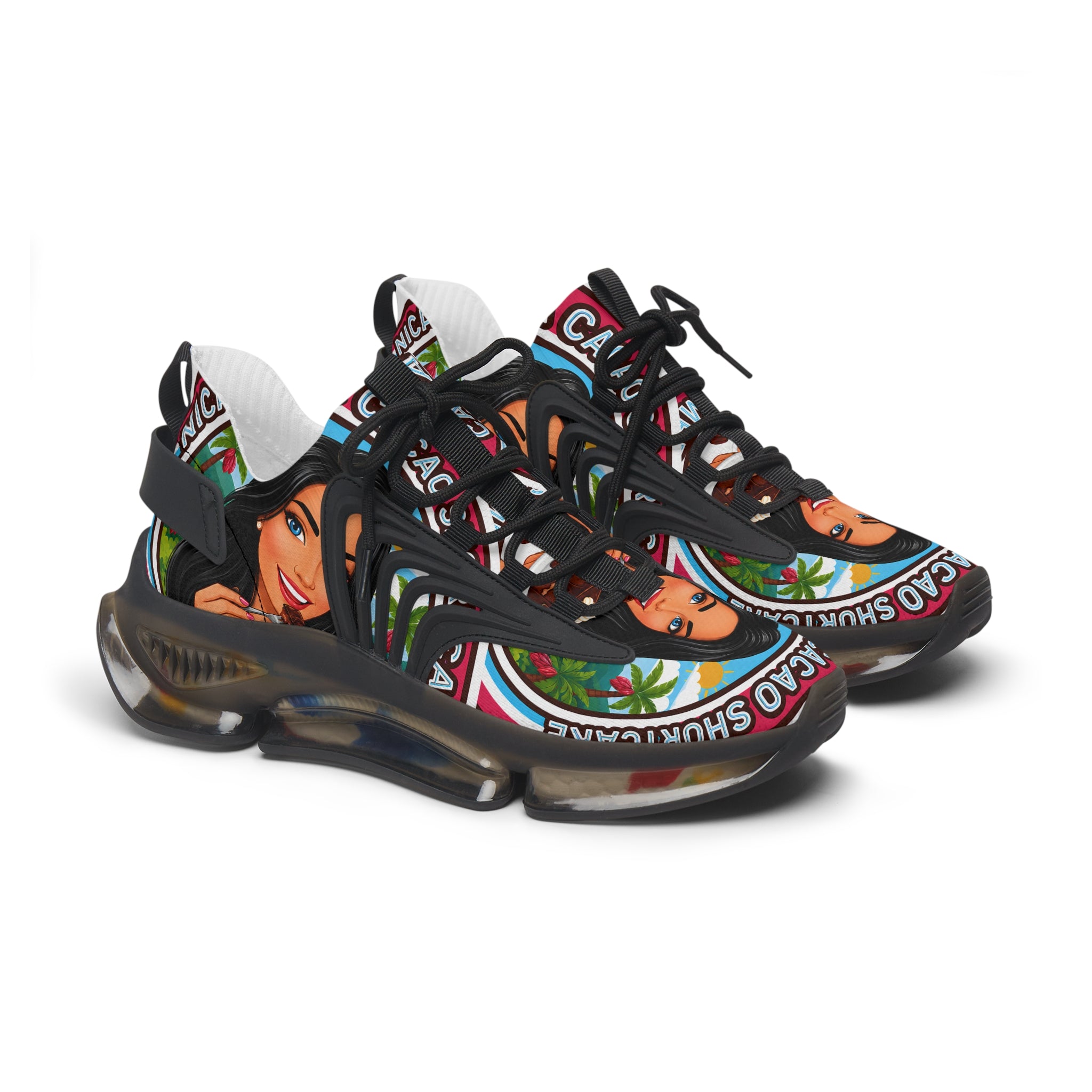 Women’s Mesh Sneakers — Retro "Nicaragua Cacao Shortcake" Graphic Athletic Shoes